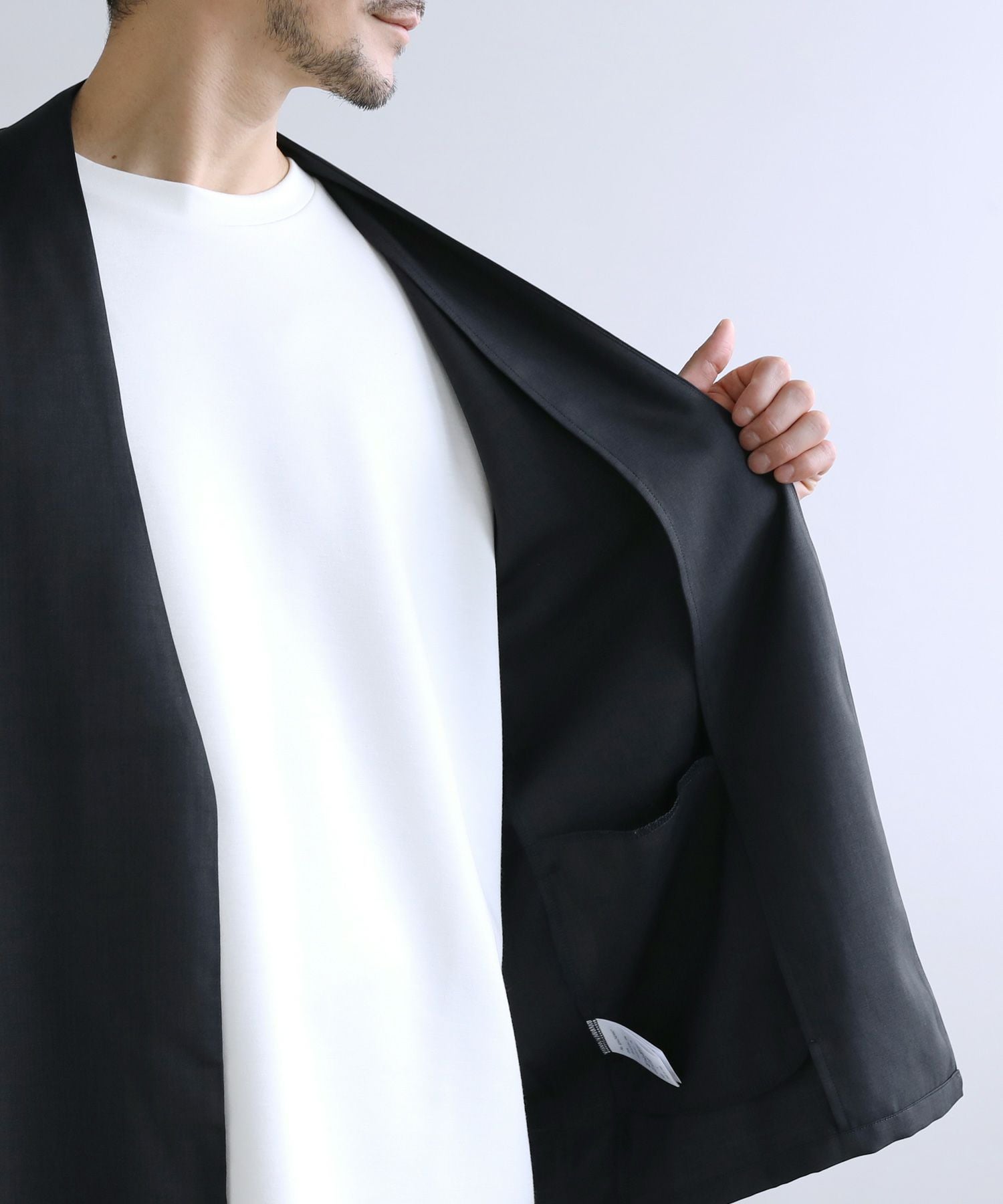 セットアップ 2点セット】接触冷感テックリネンノーカラー半袖カーデor