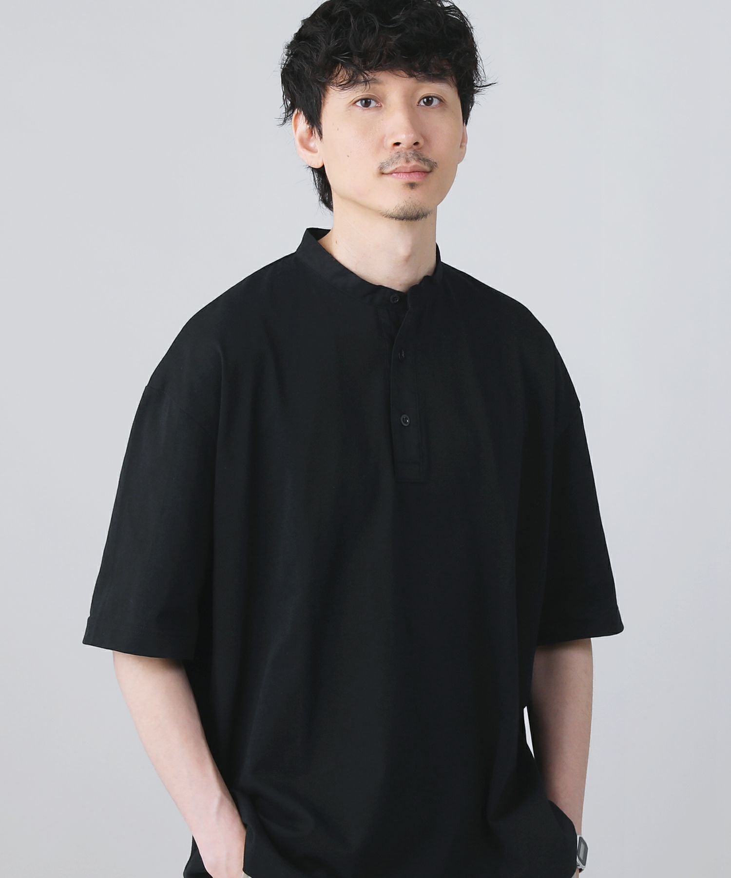 日本製VORTEX 8オンス（MVS天竺）フハクスタンドヘンリーネック ハーフ