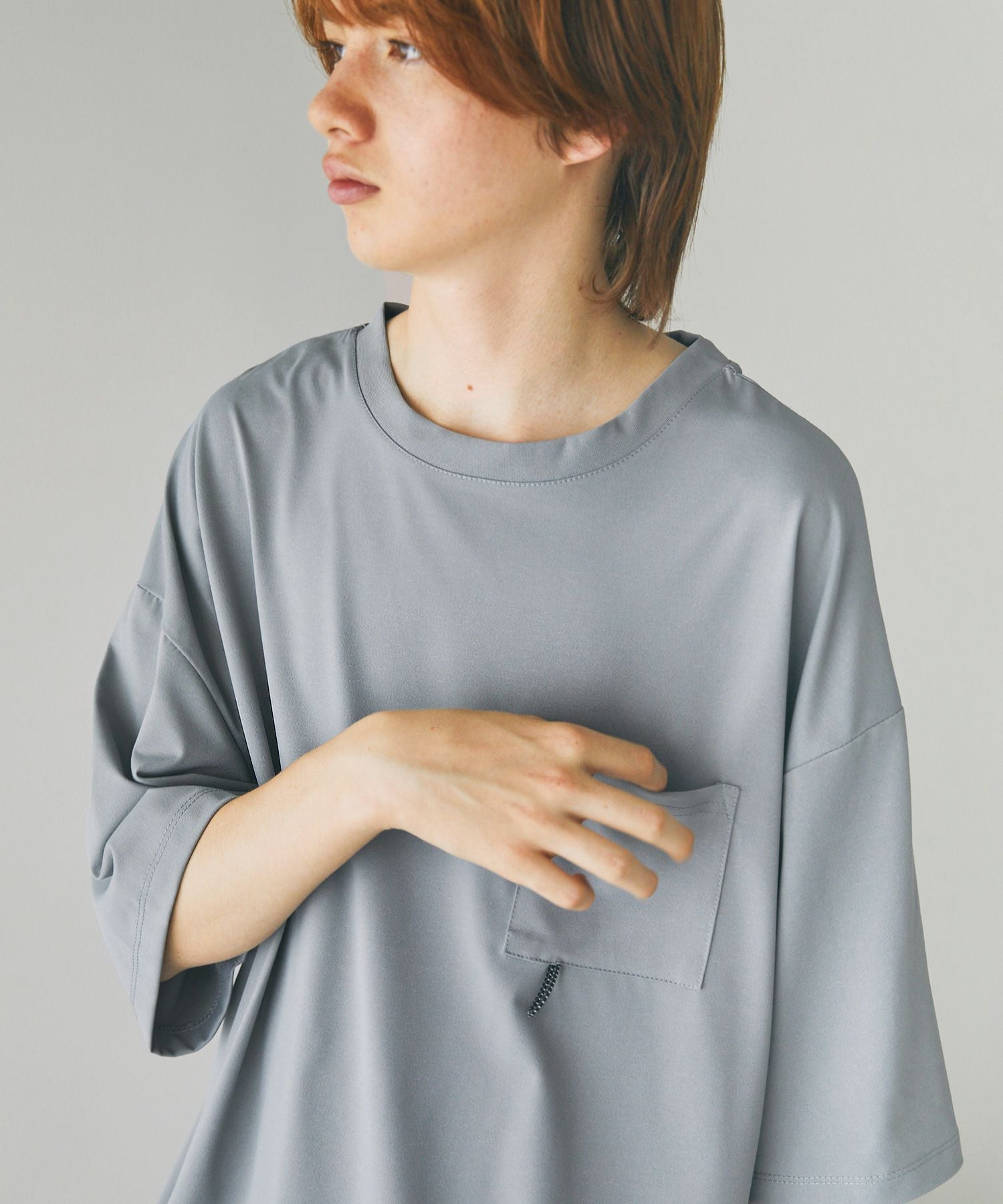 UVカット&ストレッチ ポリエステル天竺ビッグ半袖/5分袖Tシャツ ドロー