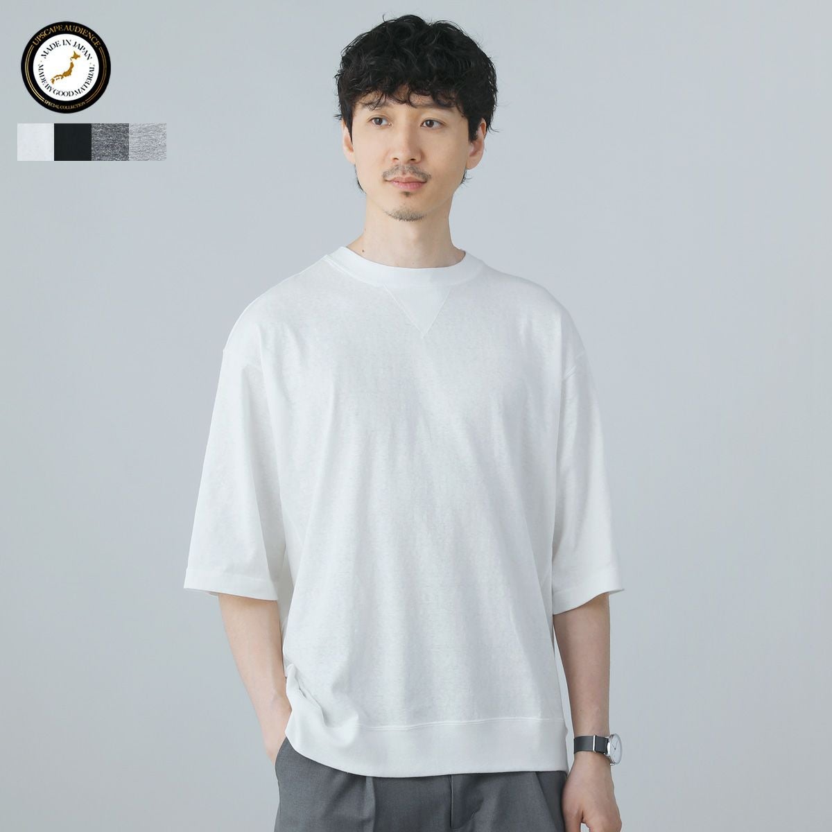 日本製ラフィー天竺（5.5オンス）ガゼットクルーネック ハーフスリーブ