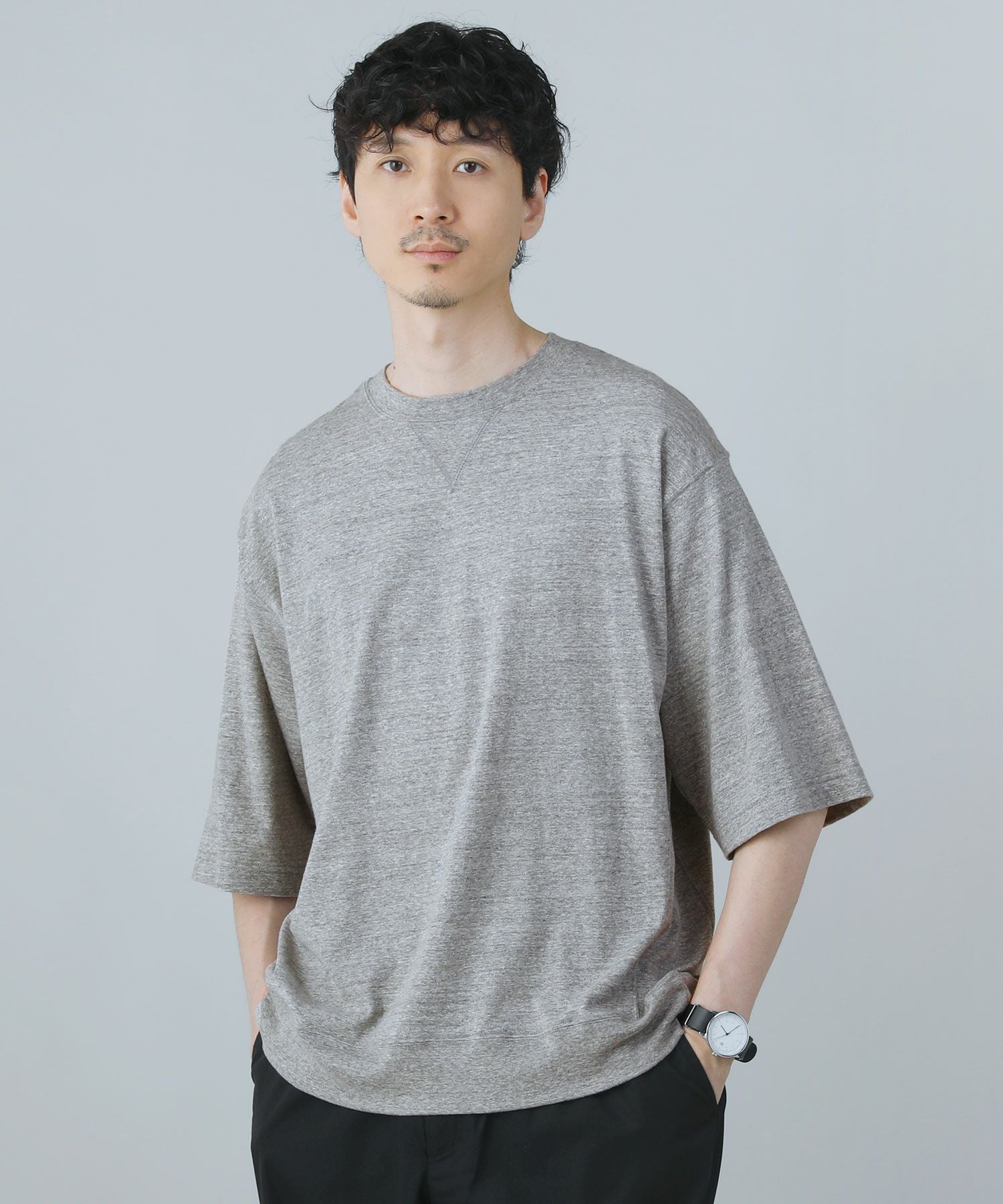 日本製ラフィー天竺（5.5オンス）ガゼットクルーネック ハーフスリーブ