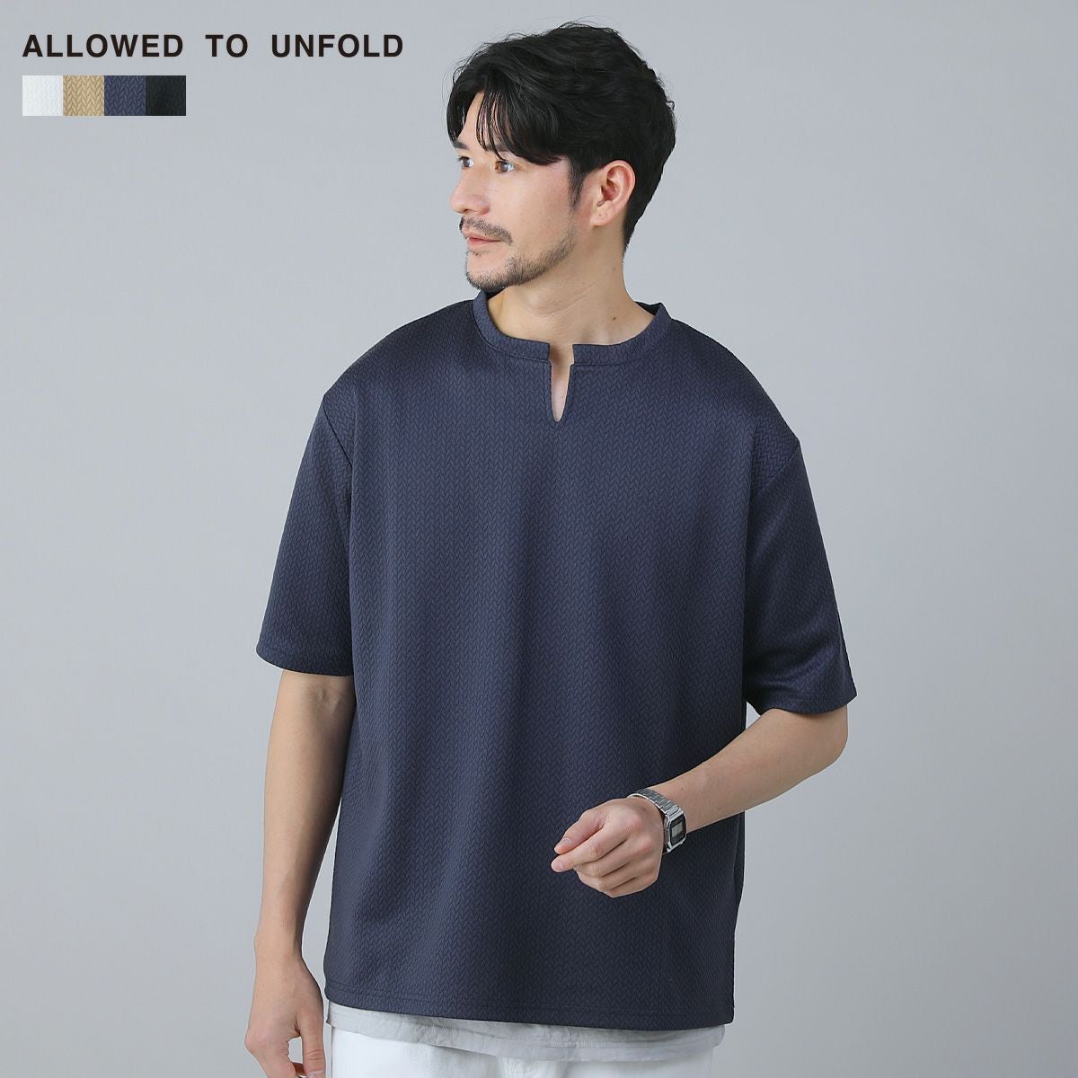 編み柄ジャガードスキッパー半袖Tシャツ | 【公式】SPU スプ公式通販