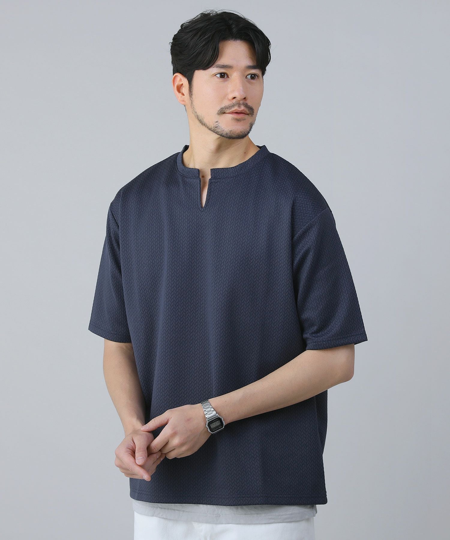 編み柄ジャガードスキッパー半袖Tシャツ | 【公式】SPU スプ公式通販