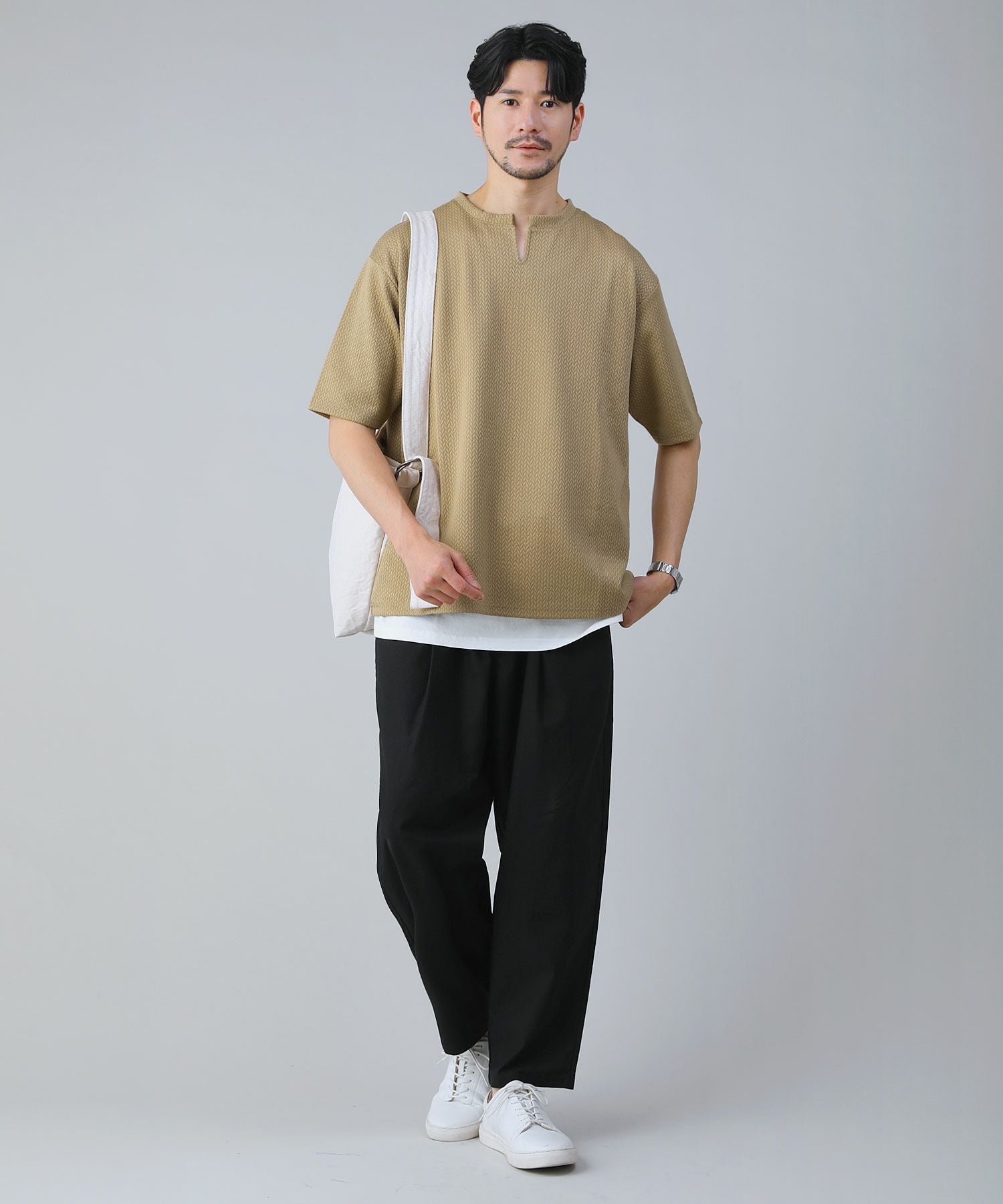編み柄ジャガードスキッパー半袖Tシャツ | 【公式】SPU スプ公式通販