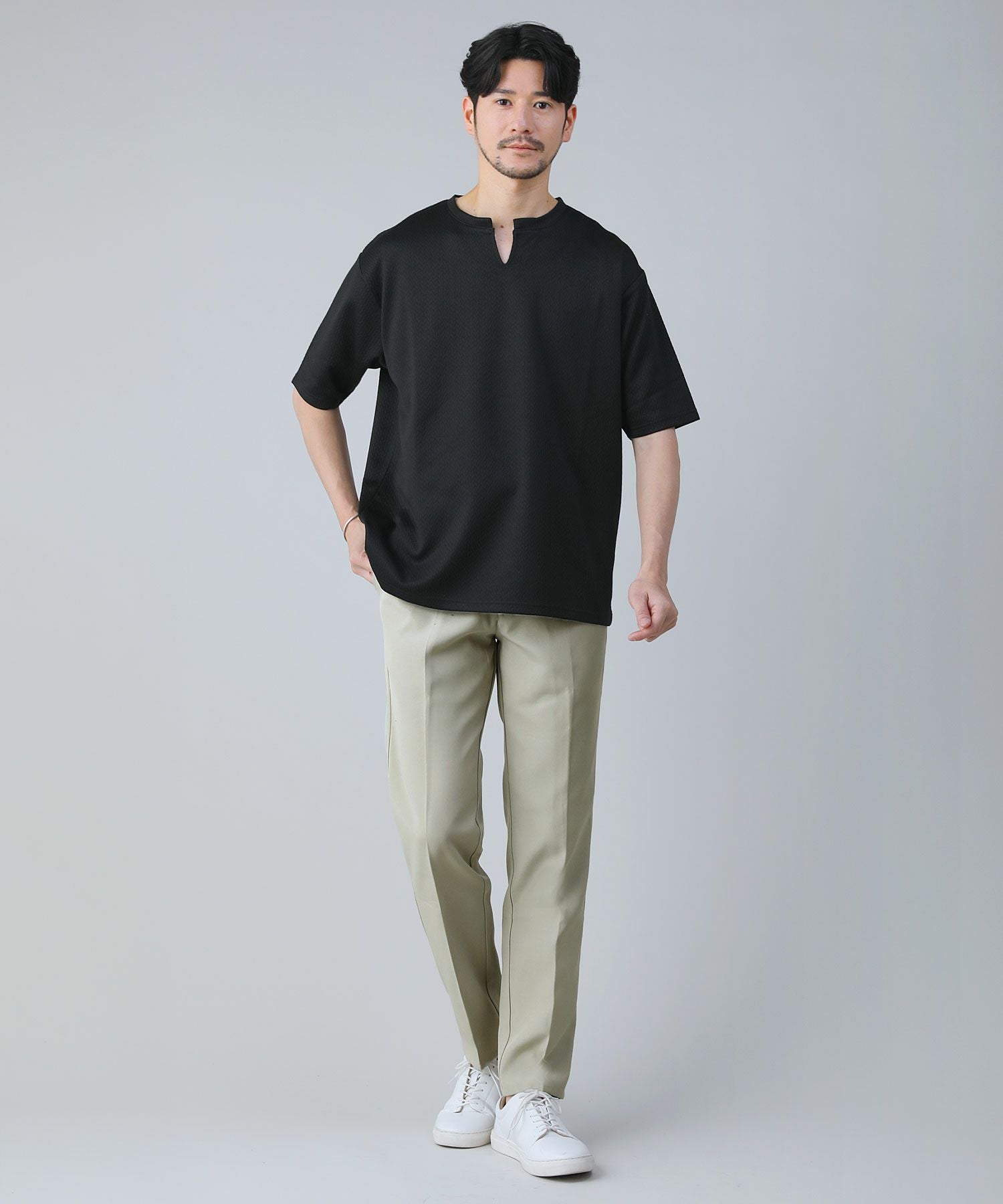 編み柄ジャガードスキッパー半袖Tシャツ | 【公式】SPU スプ公式通販