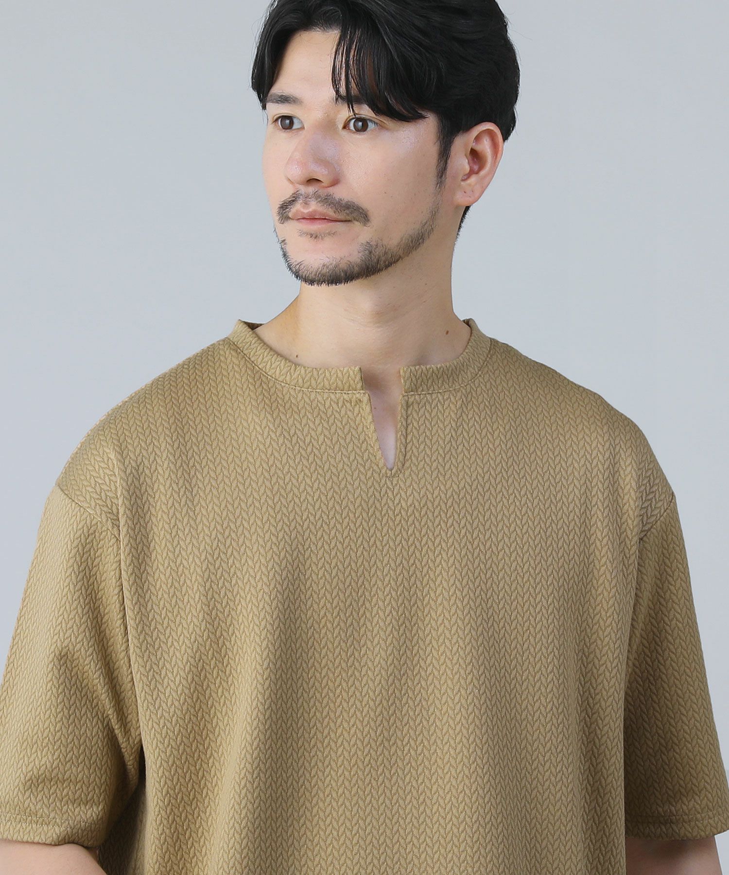 編み柄ジャガードスキッパー半袖Tシャツ | 【公式】SPU スプ公式通販