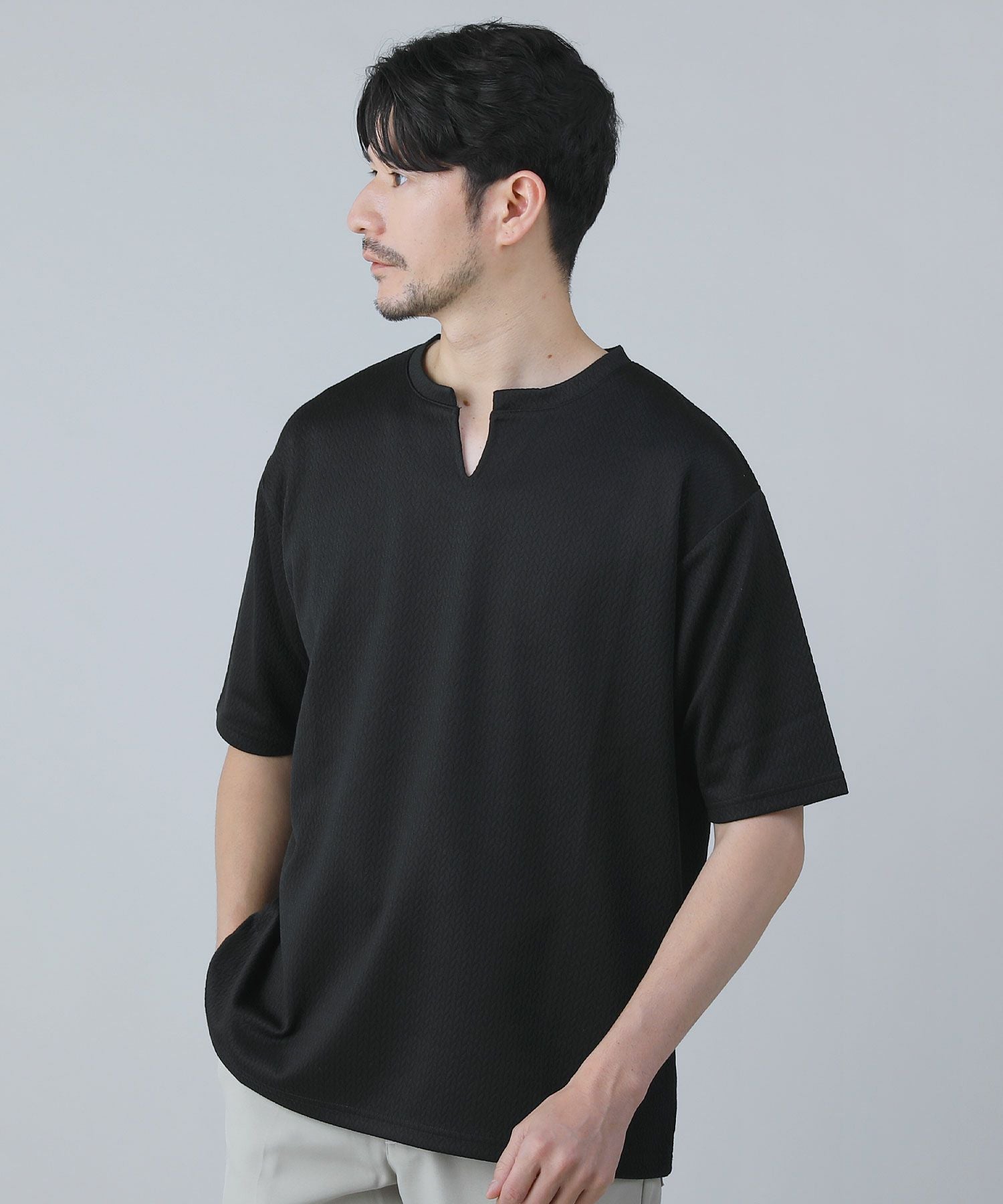 編み柄ジャガードスキッパー半袖Tシャツ | 【公式】SPU スプ公式通販