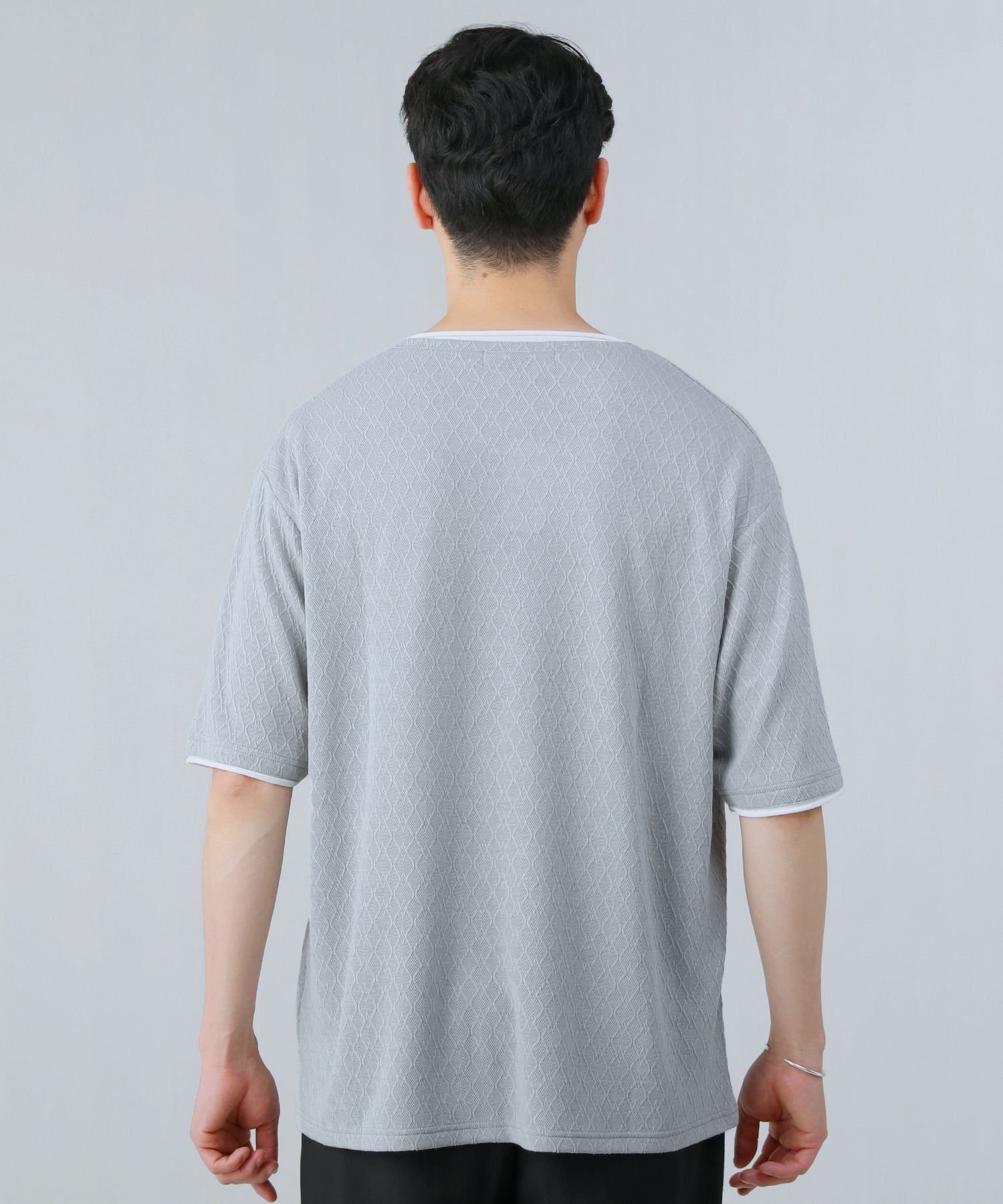 菱柄ジャガードフェイクレイヤードVネック半袖Tシャツ | 【公式】SPU