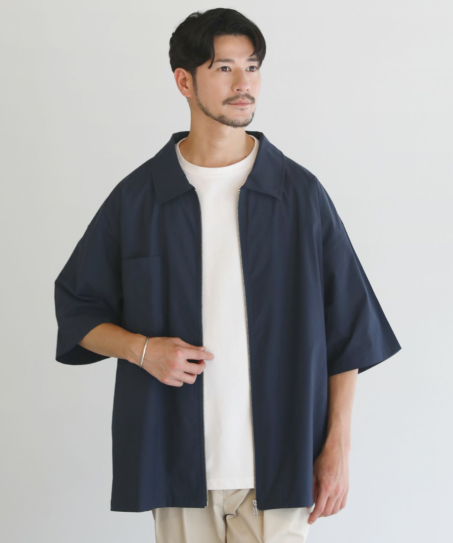うさとの服 メンズ/ユニセックスシャツ（ヘンプ50%タグ付き）ゆったり 羽織り SOLOTEX(R)半袖ZIPシャツ | 【公式】SPU スプ公式通販｜メンズセレクト