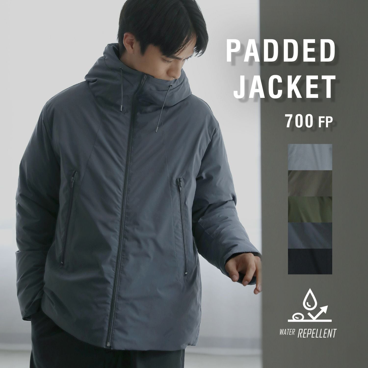 700フィルパワー機能性中綿＞撥水ハイネックパデットジャケット