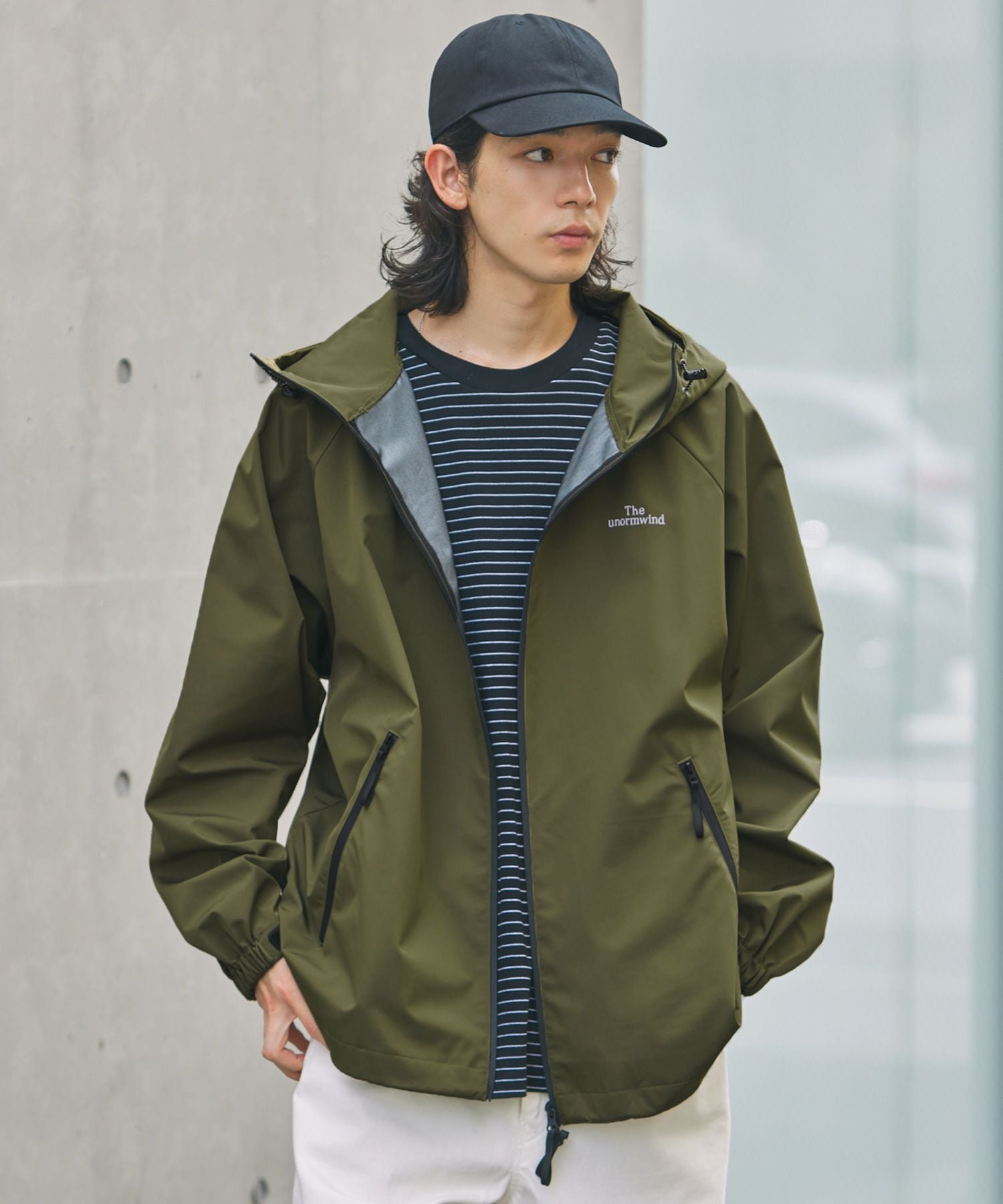 胸刺繍ロゴ裾ドローコード防水透湿止水ジップ3レイヤー長袖テック