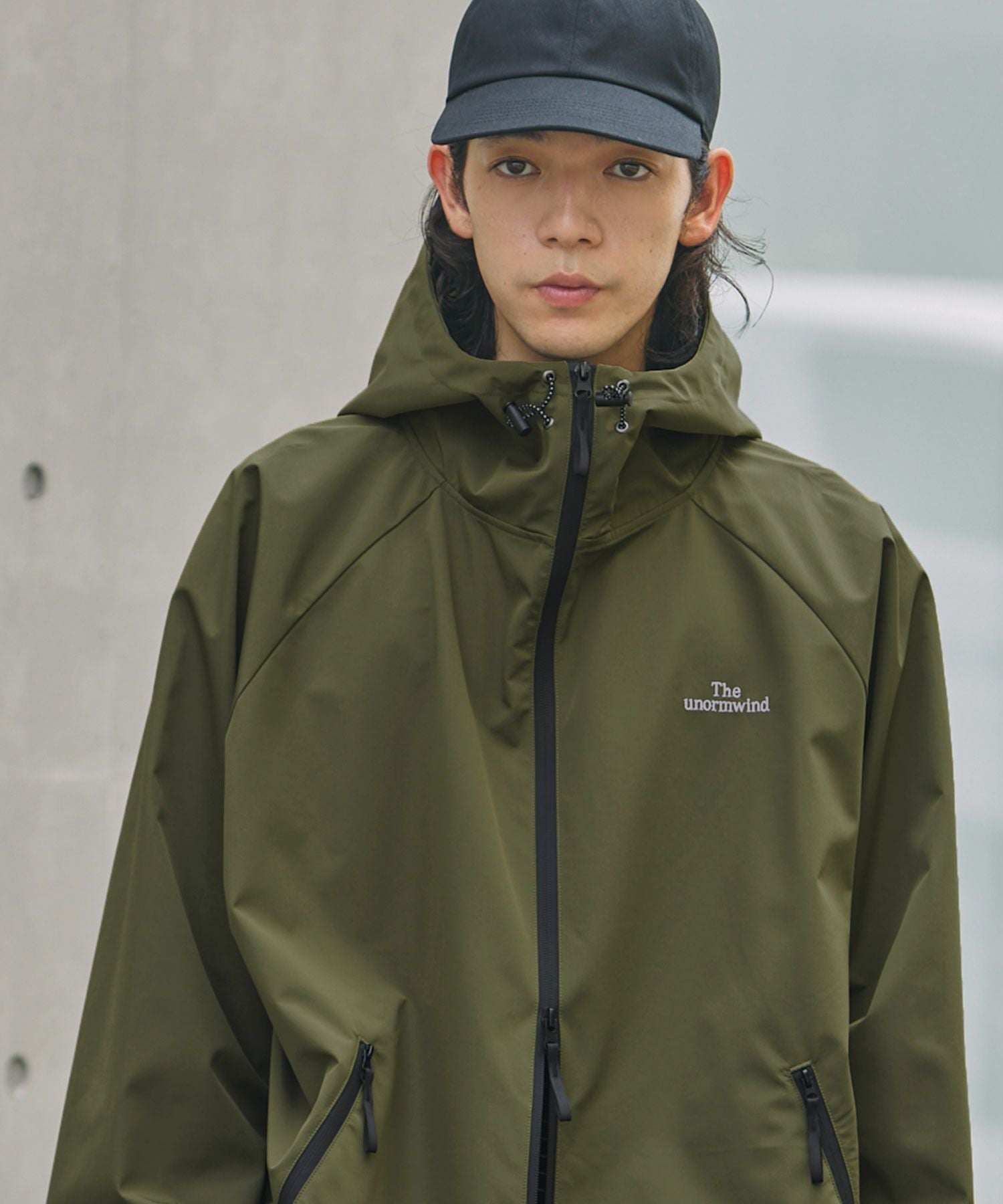 胸刺繍ロゴ裾ドローコード防水透湿止水ジップ3レイヤー長袖テック