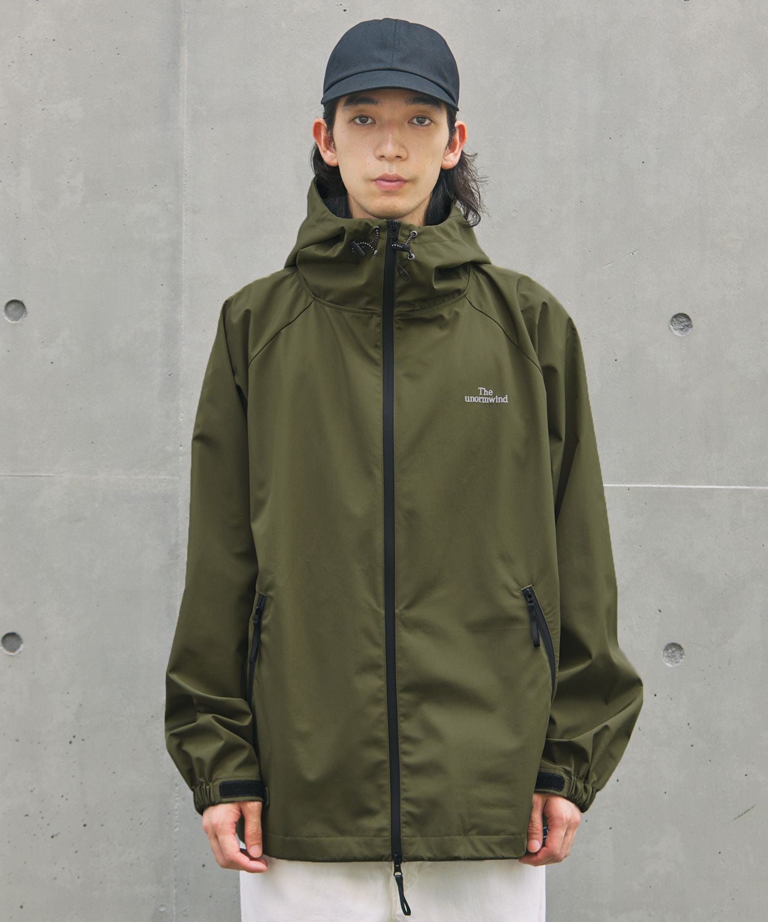 胸刺繍ロゴ裾ドローコード防水透湿止水ジップ3レイヤー長袖テック