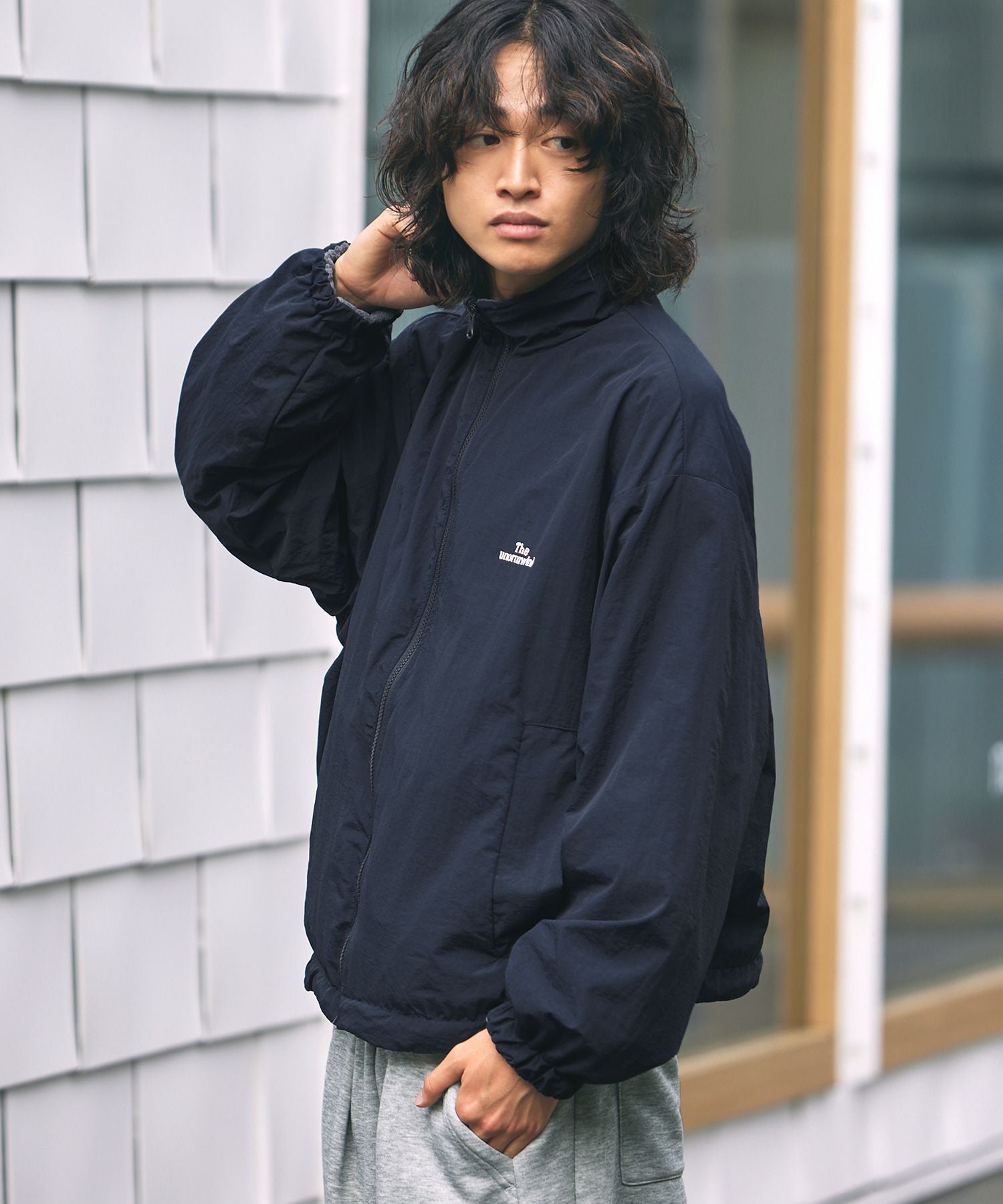 【人気】FCRB SOPH ナイロンジャケット　リバーシブル　総柄　ドローコード 胸刺繍ロゴ裾ドローコードリバーシブルテックナイロン＆フリース長袖