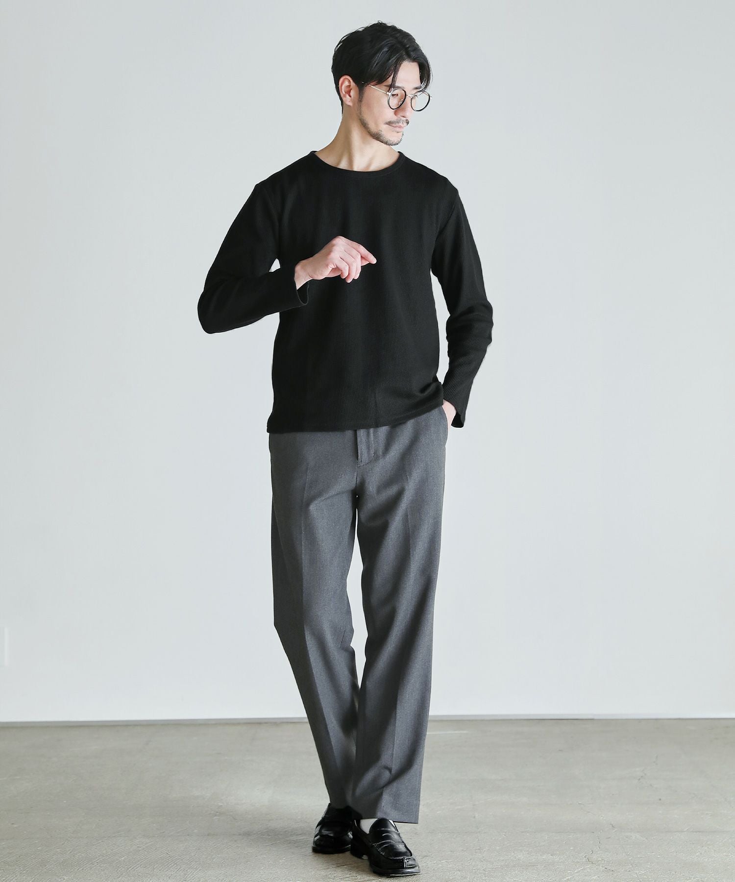 グッドイナフ　ワッフル長袖カットソー　黒/白　XL ワッフル クルーネック長袖Tシャツ | 【公式】SPU スプ公式通販