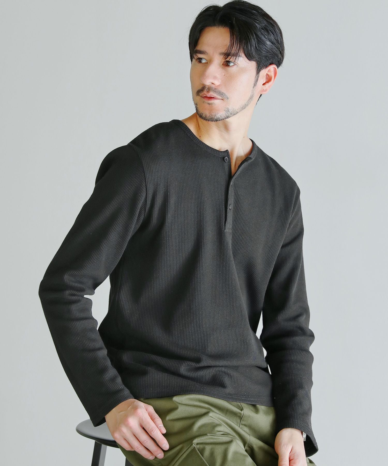 ジャストフィットTCワッフルヘンリーネック長袖カットソー | 【公式
