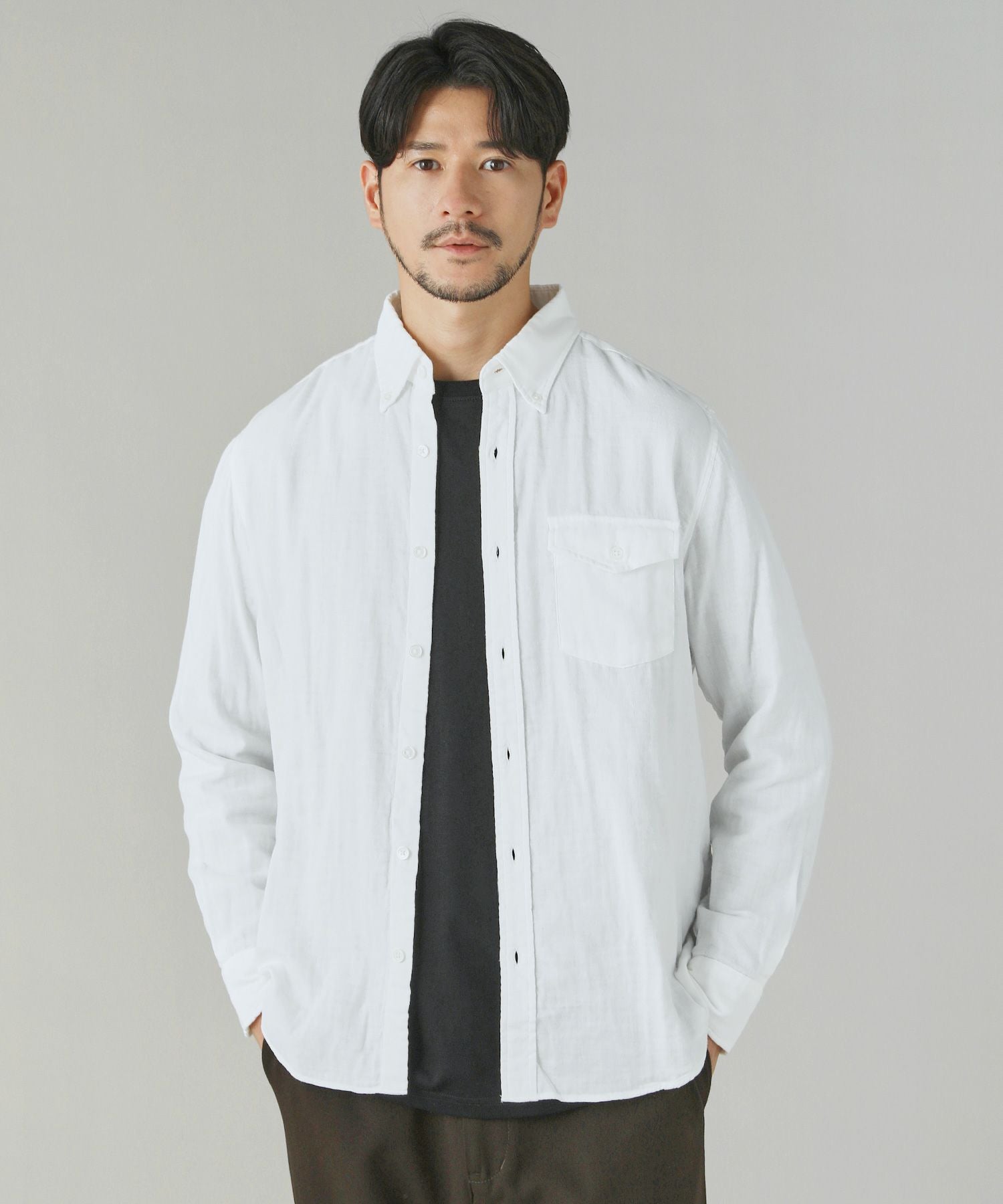 日本製コットン100％ダブルガーゼボタンダウン長袖シャツ | 【公式