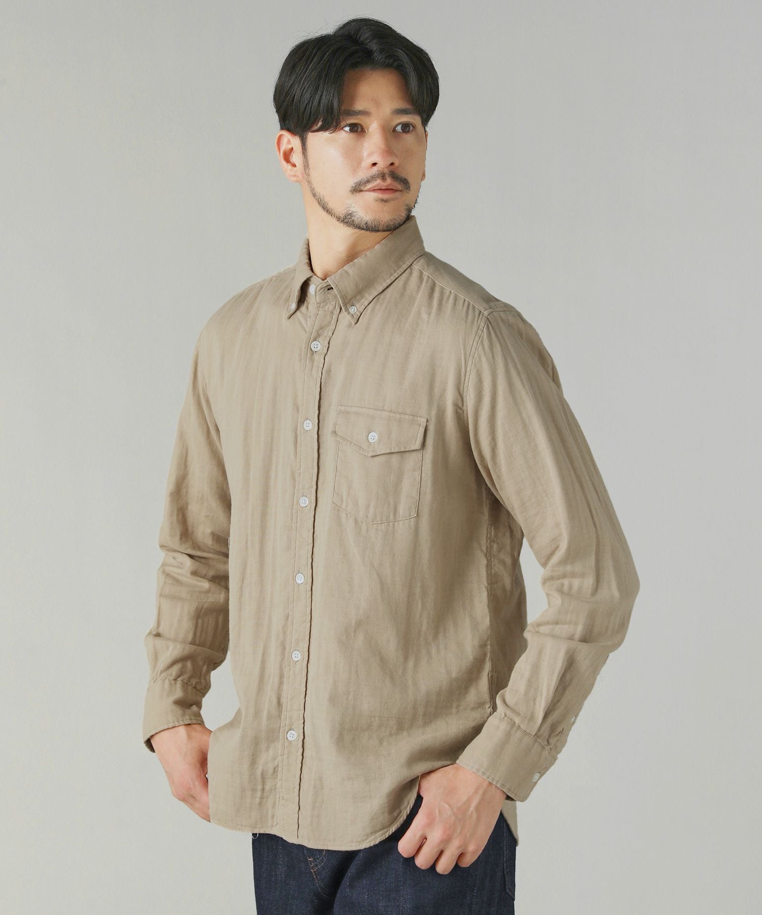 日本製コットン100％ダブルガーゼボタンダウン長袖シャツ | 【公式