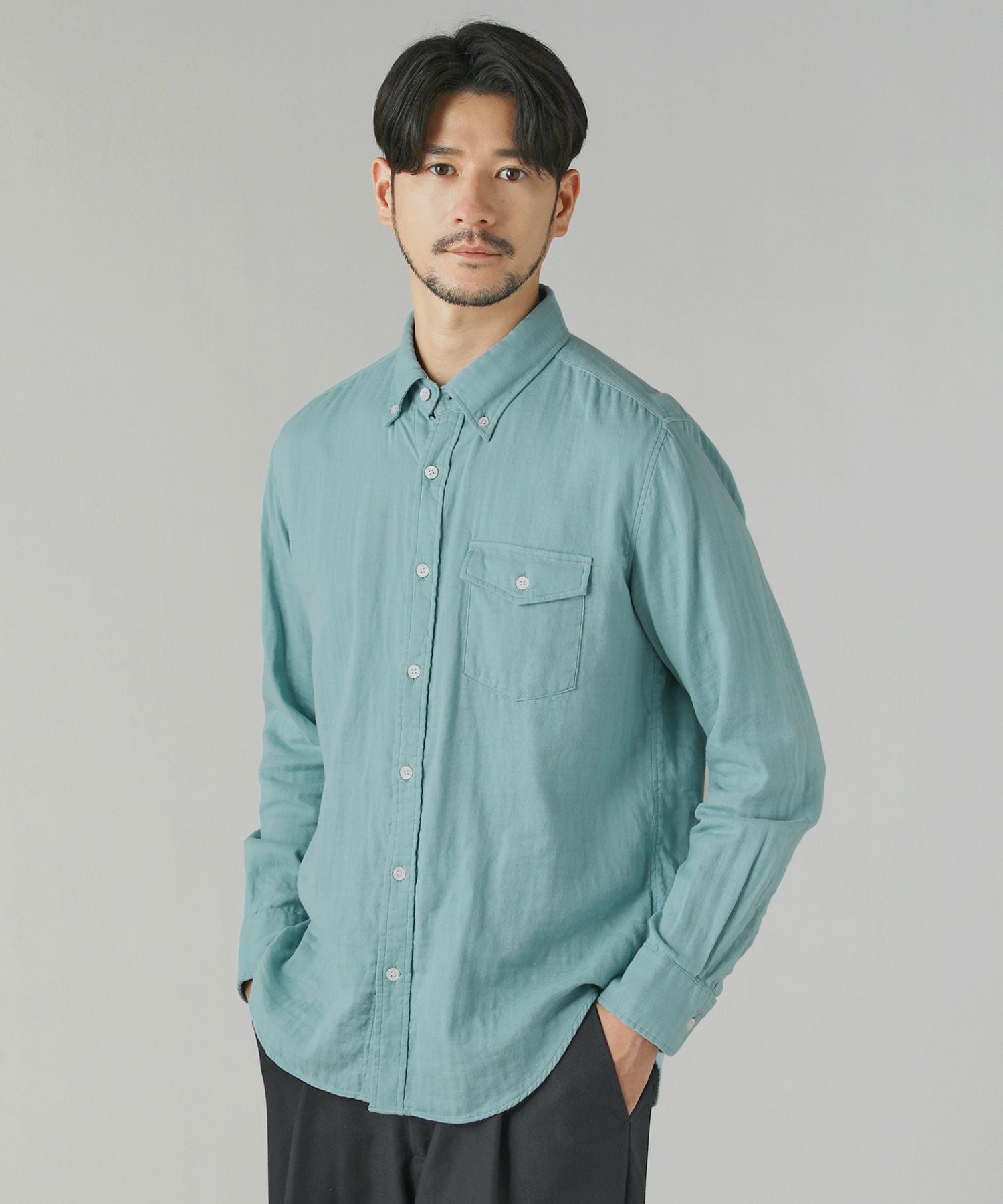 日本製コットン100％ダブルガーゼボタンダウン長袖シャツ | 【公式