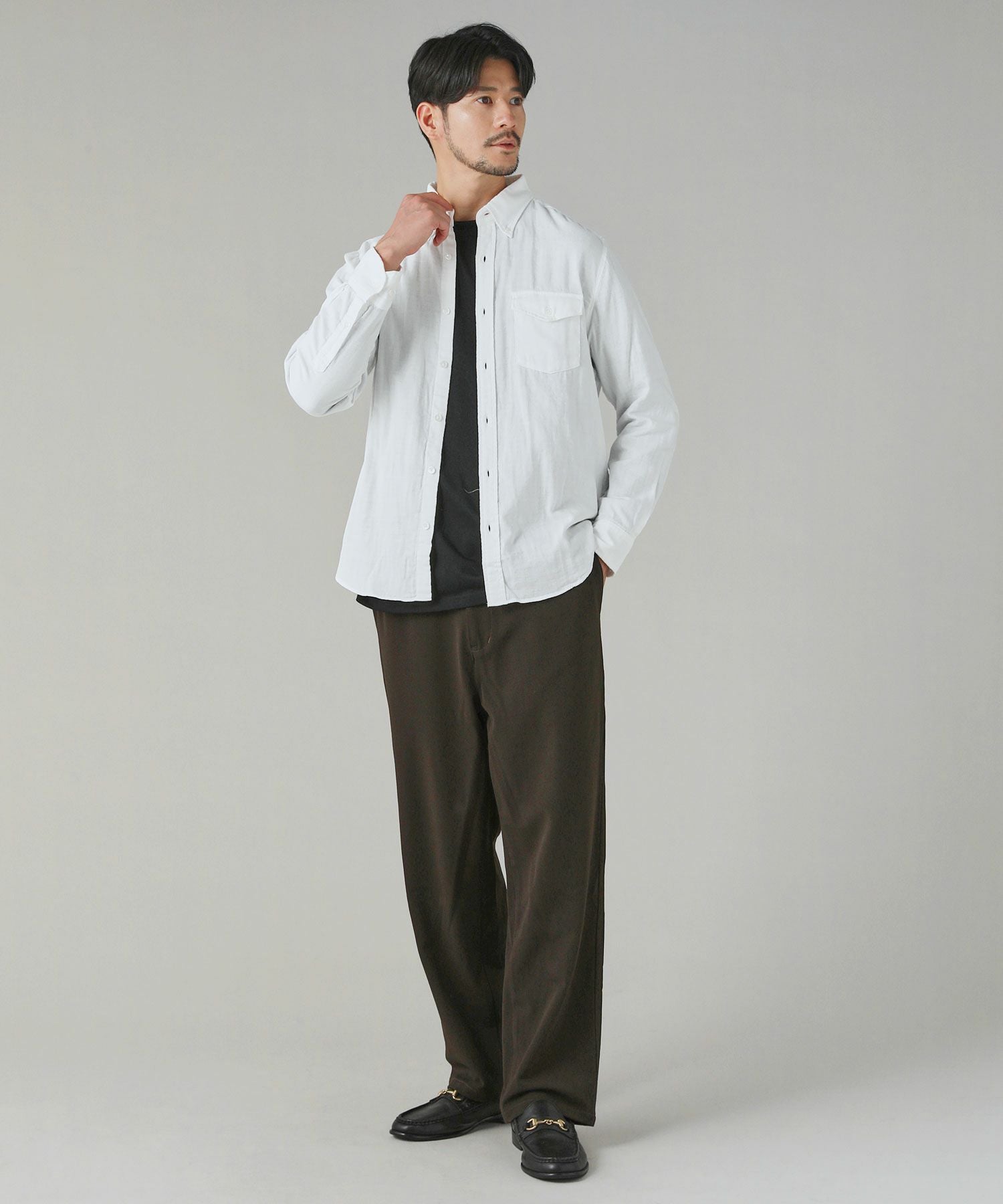 日本製コットン100％ダブルガーゼボタンダウン長袖シャツ | 【公式