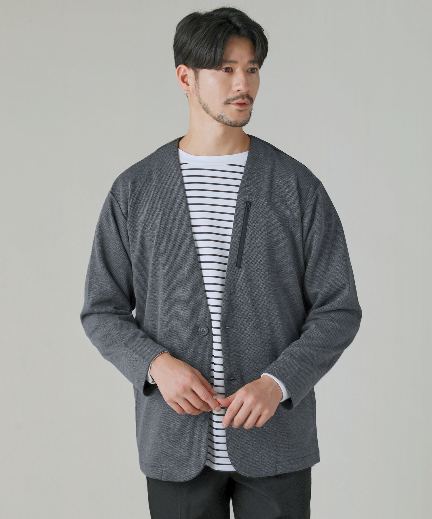 カルゼダブルフェイスノーカラーカーデジャケット | 【公式】SPU スプ