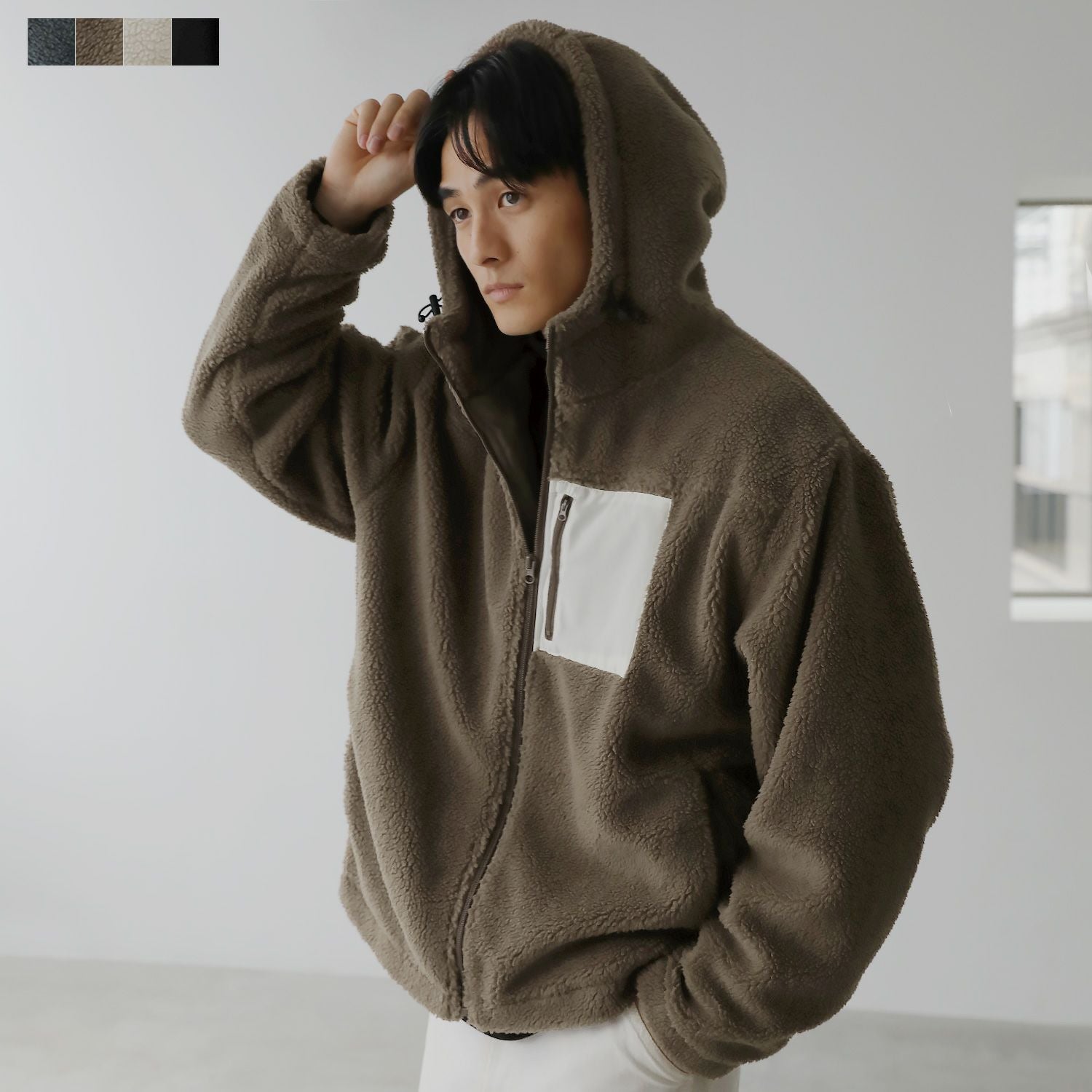 ウォッシャブルシープボアフリース裏地付きフードブルゾン | 【公式