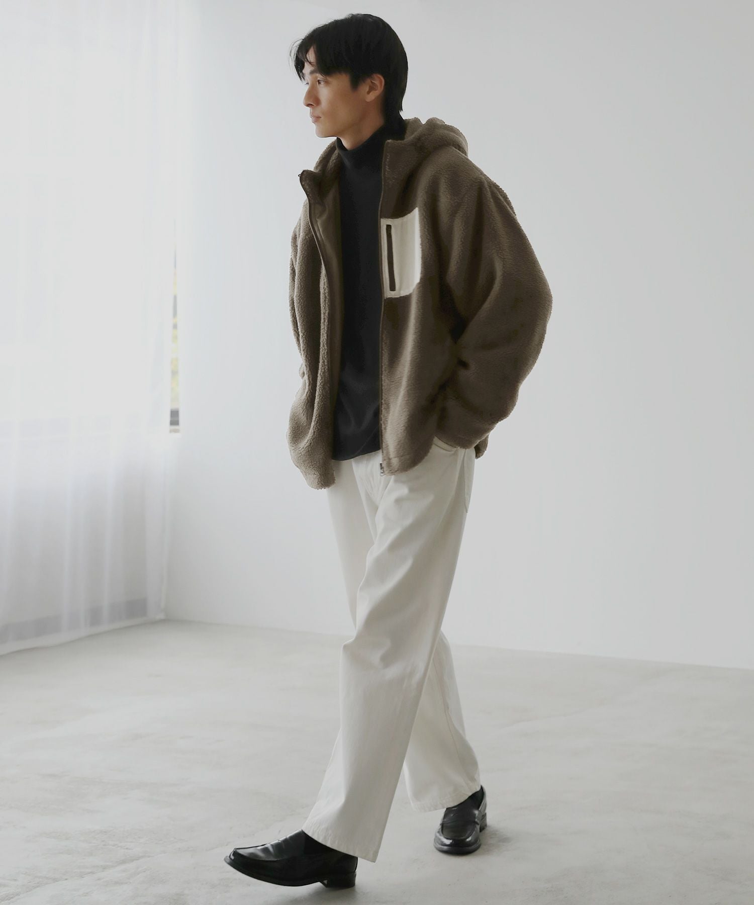 ウォッシャブルシープボアフリース裏地付きフードブルゾン | 【公式