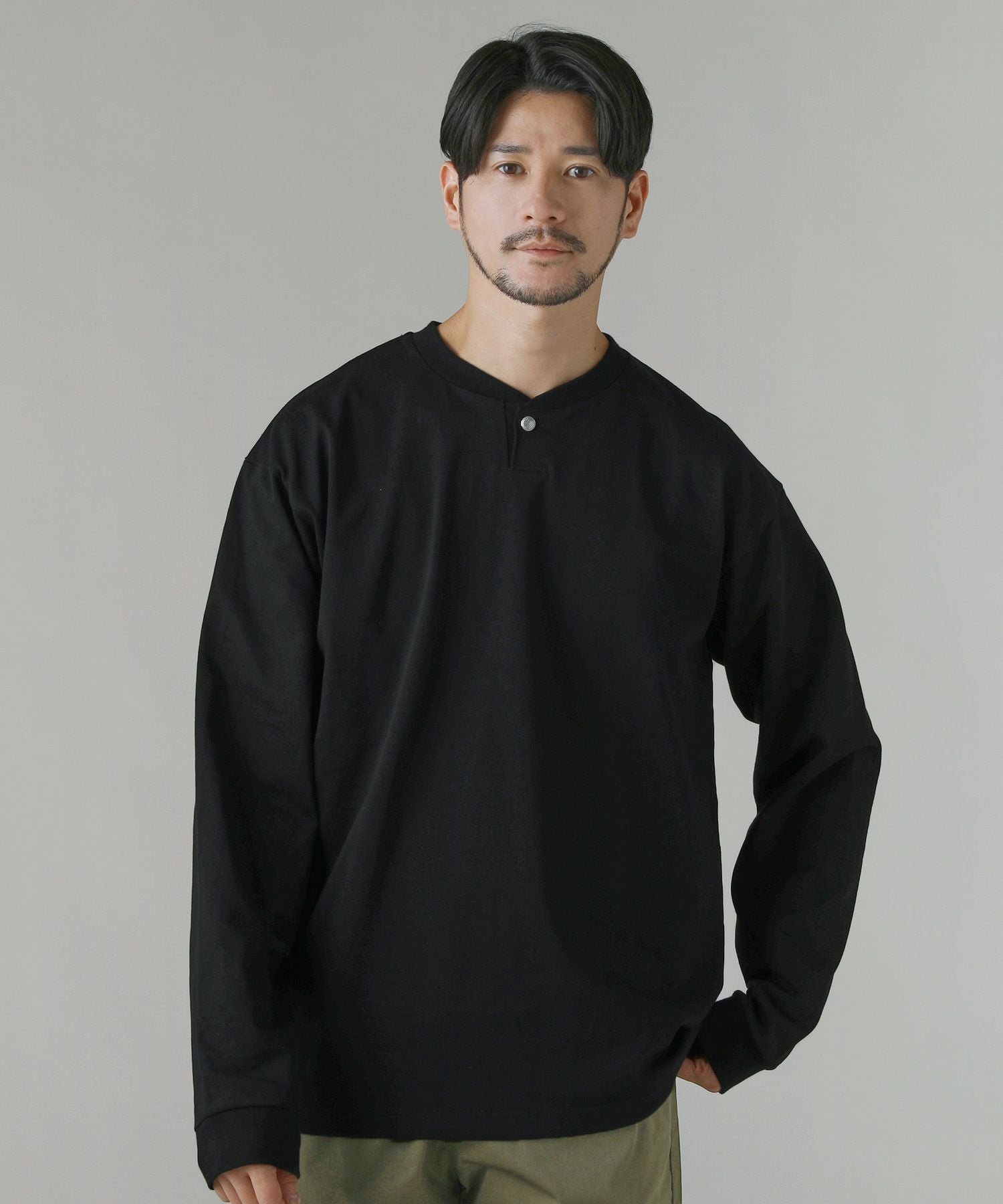 日本製VORTEX8オンス（MVS天竺）コンチョ釦ヘンリー長袖Tシャツ