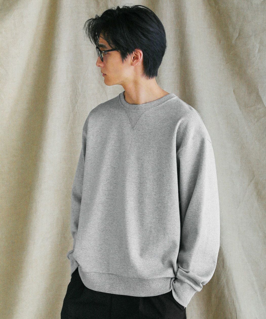 日本製和歌山ミラノリブ10オンスクルーネックスウェットライクバルーン