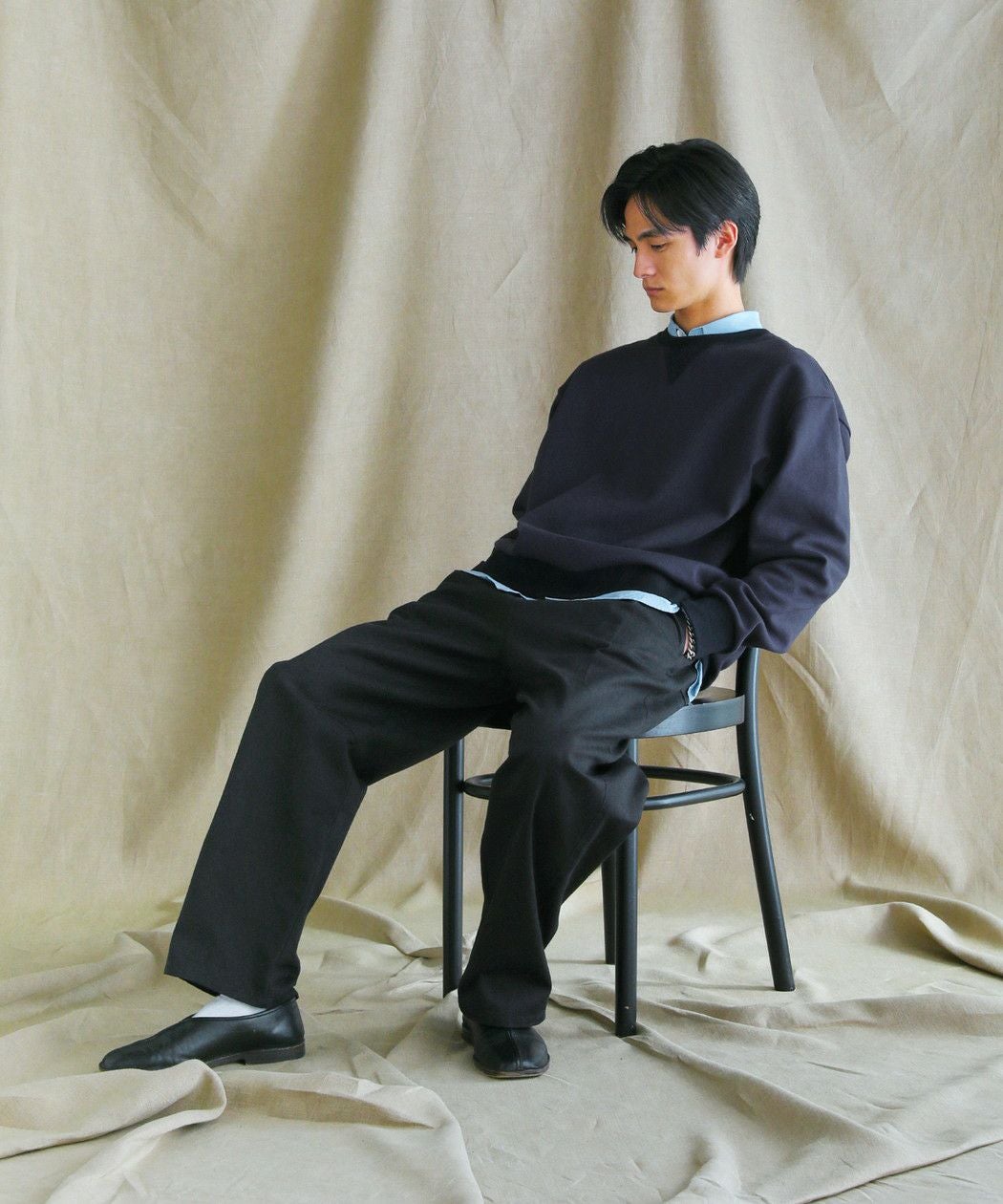 日本製和歌山ミラノリブ10オンスクルーネックスウェットライクバルーン