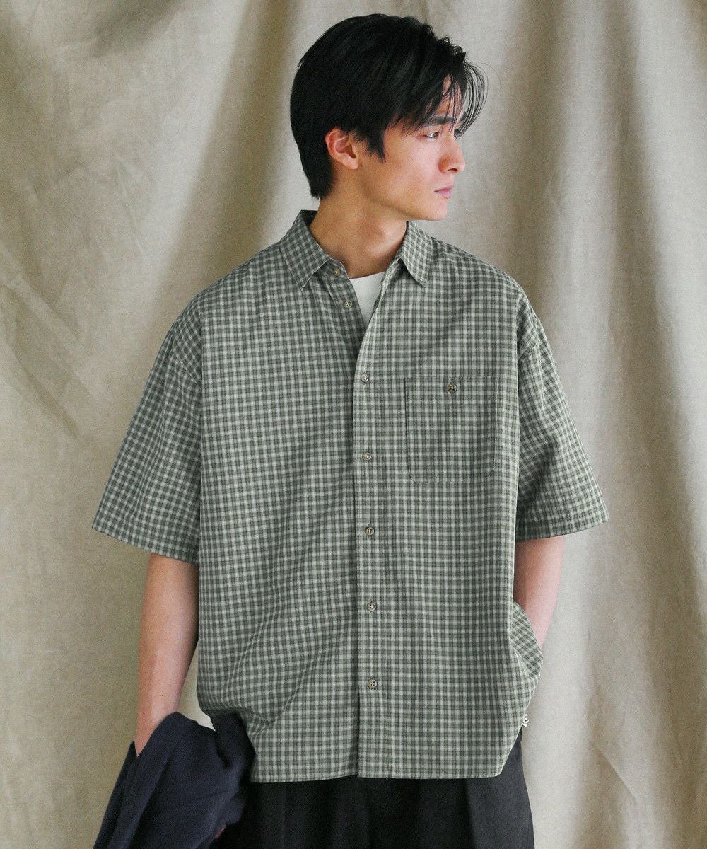 日本製播州織オックスフォードシャンブレーバンドカラー長袖ボクシーA