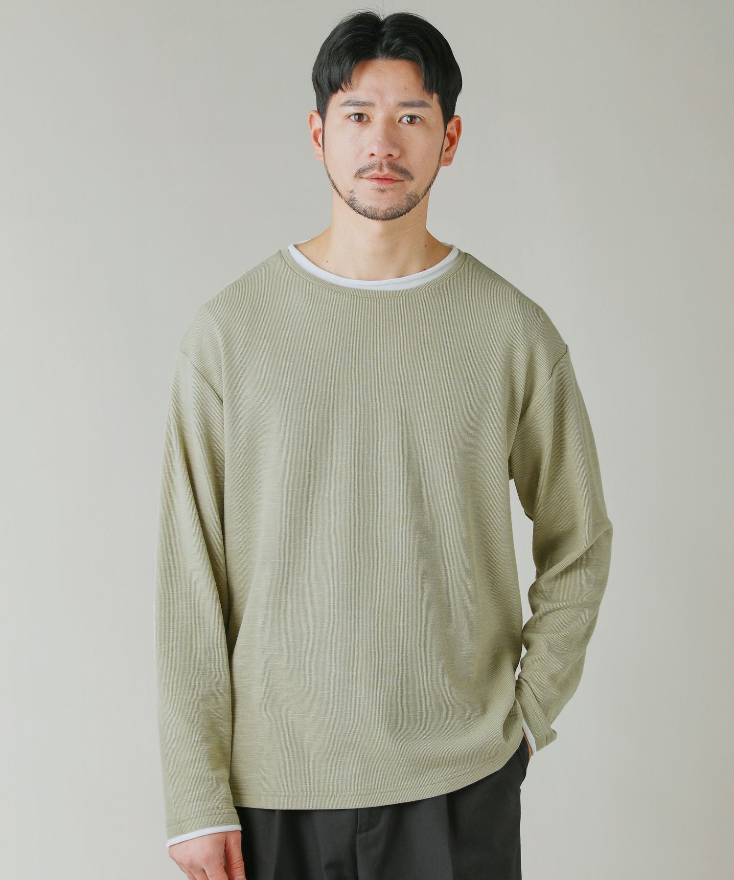 スラブ生地ロールネックフェイクレイヤード長袖Tシャツ | 【公式】SPU