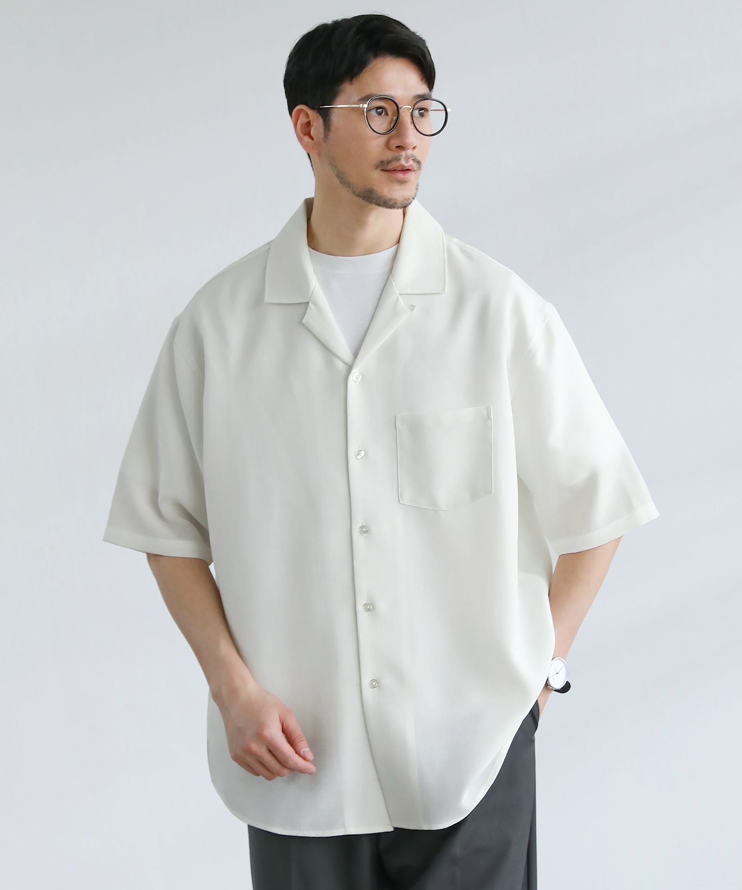 テックキャンバスドオーバーサイズオープンカラーシャツ半袖 | 【公式