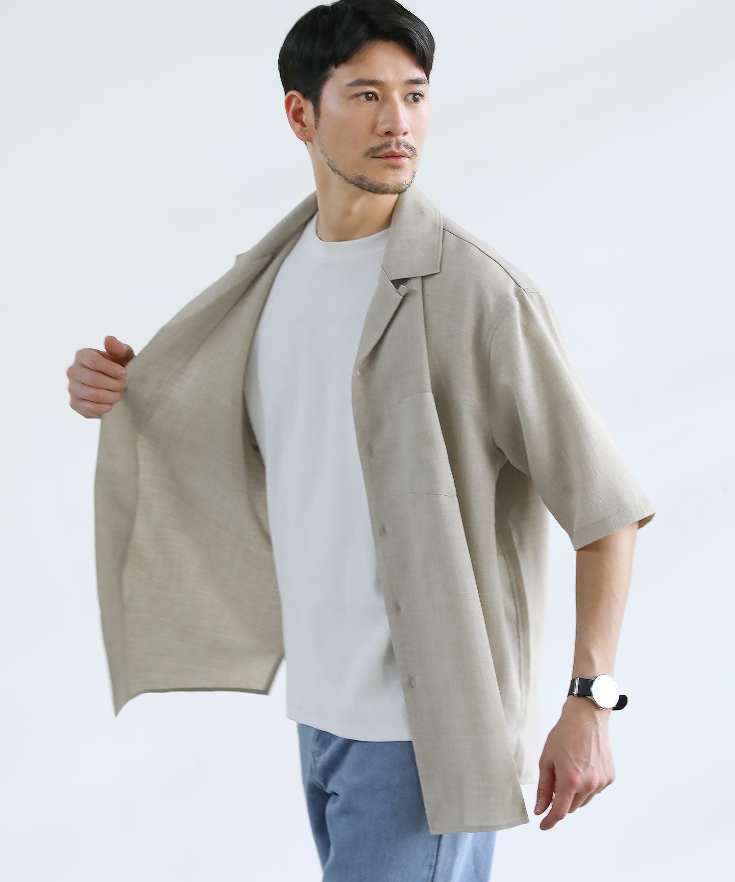 テックキャンバスドオーバーサイズオープンカラーシャツ半袖 | 【公式