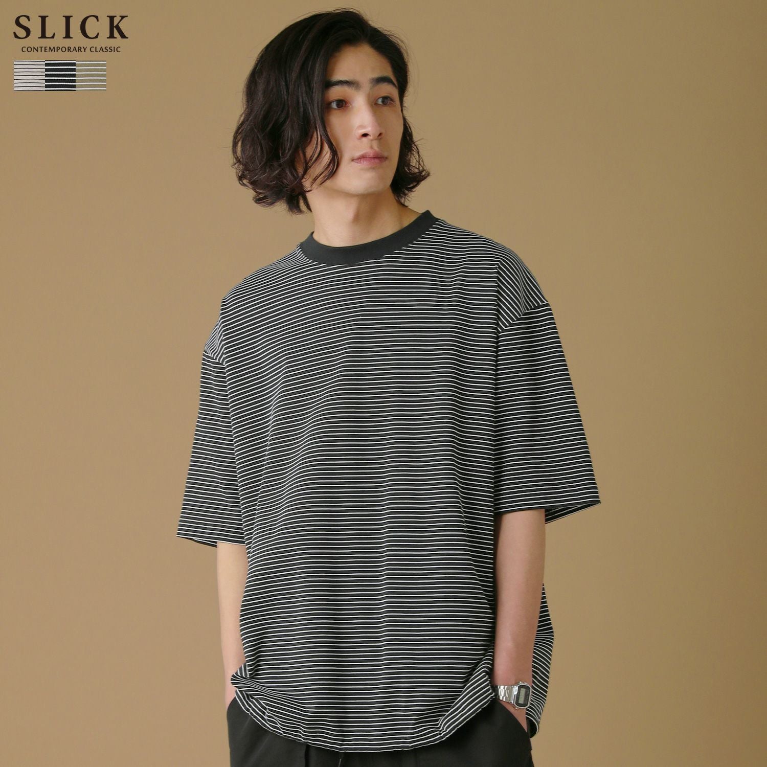 マイクロボーダードローストリングオーバーサイズ半袖Tシャツ | 【公式