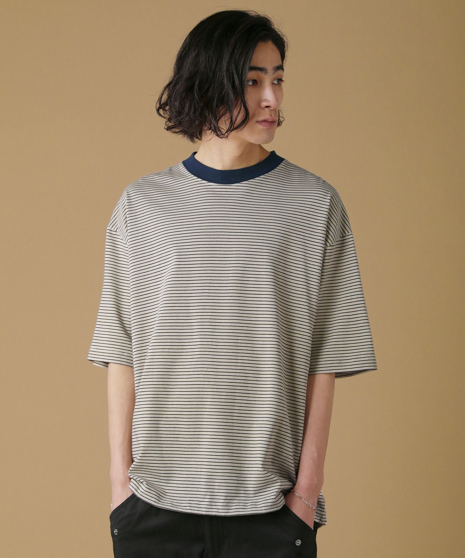 マイクロボーダードローストリングオーバーサイズ半袖Tシャツ | 【公式