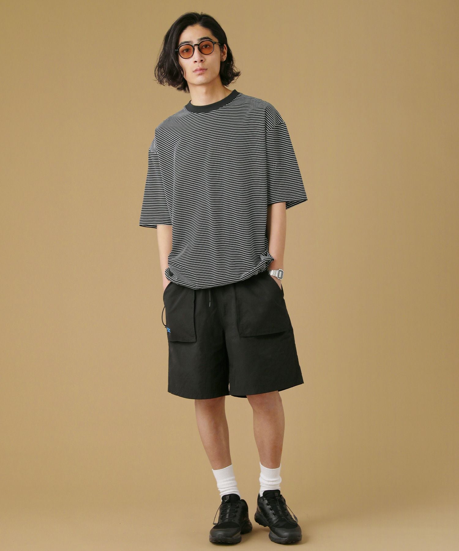マイクロボーダードローストリングオーバーサイズ半袖Tシャツ | 【公式