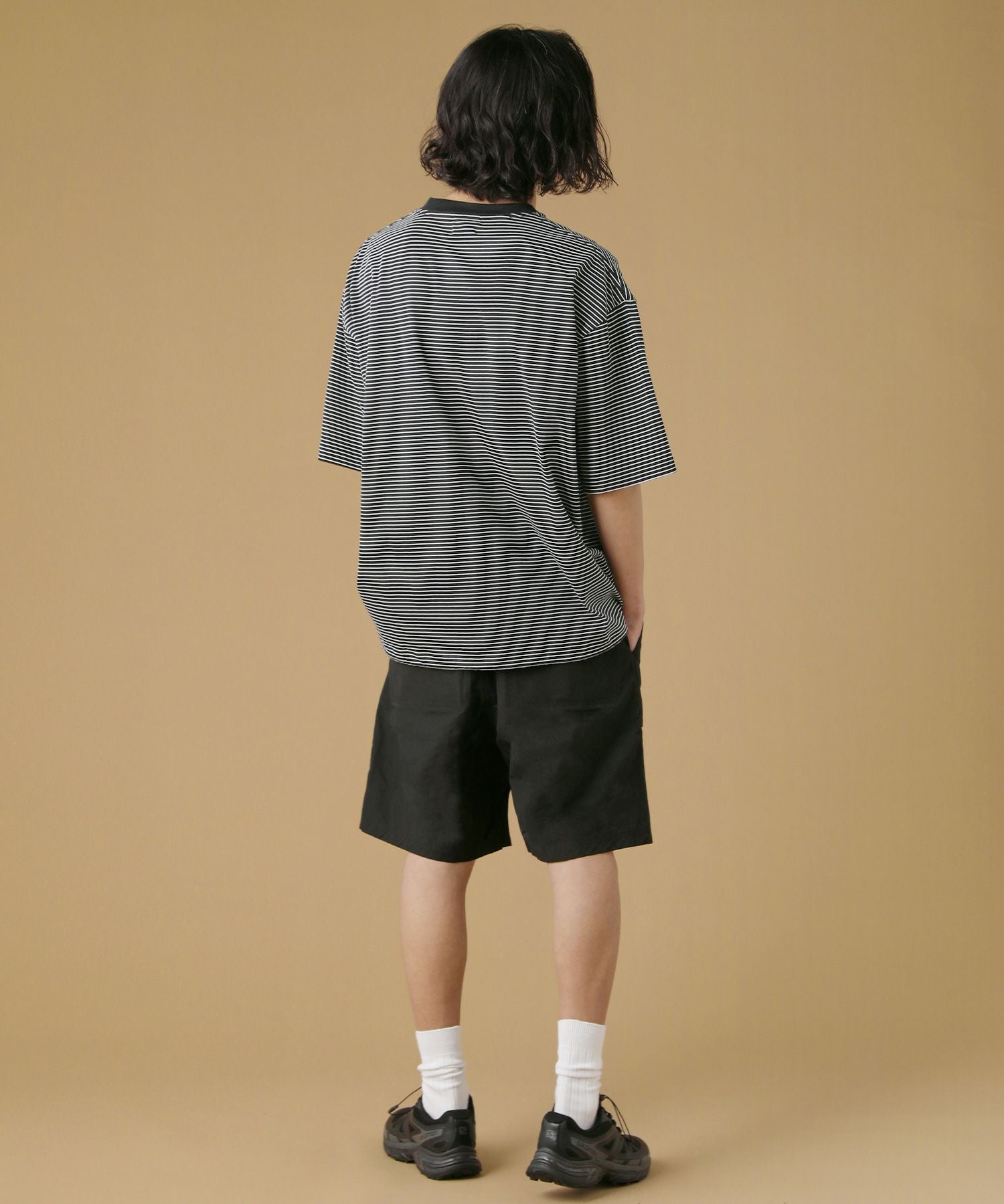マイクロボーダードローストリングオーバーサイズ半袖Tシャツ | 【公式