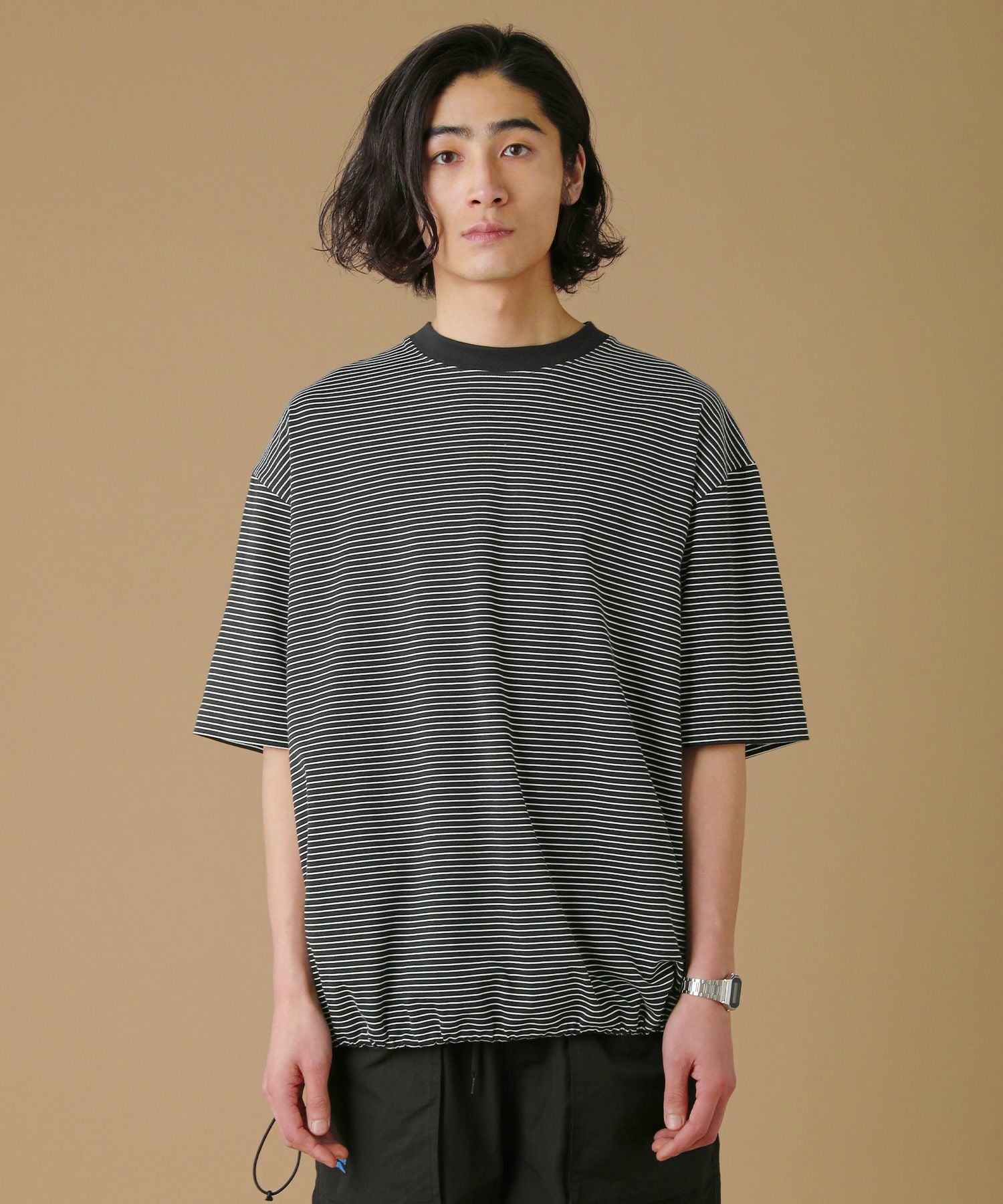 マイクロボーダードローストリングオーバーサイズ半袖Tシャツ | 【公式