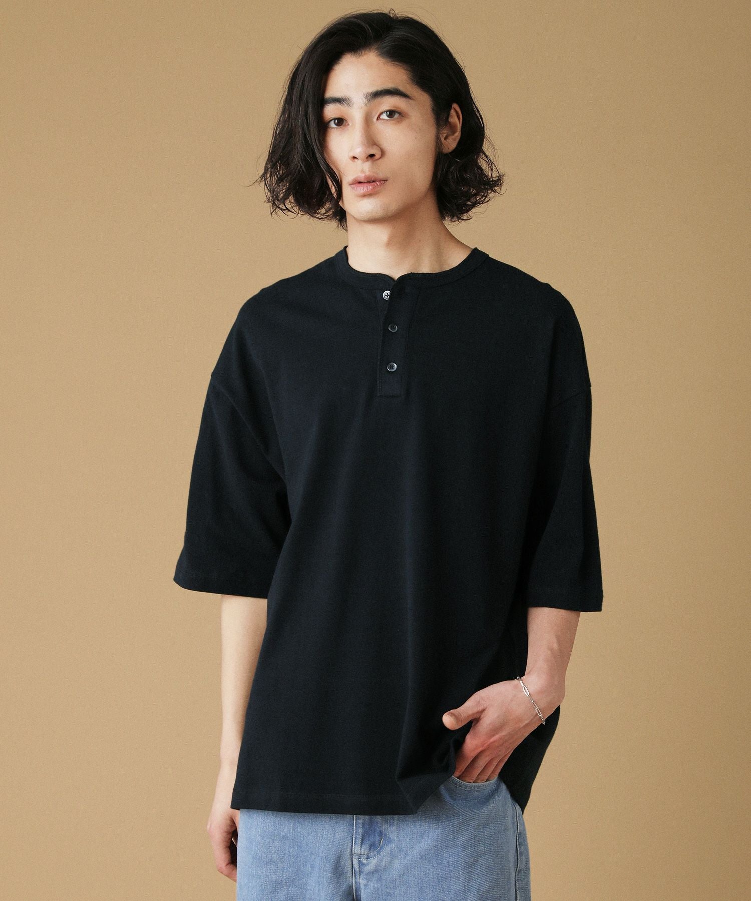 40/2 モスステッチヘンリーネックオーバーサイズ半袖Tシャツ | 【公式