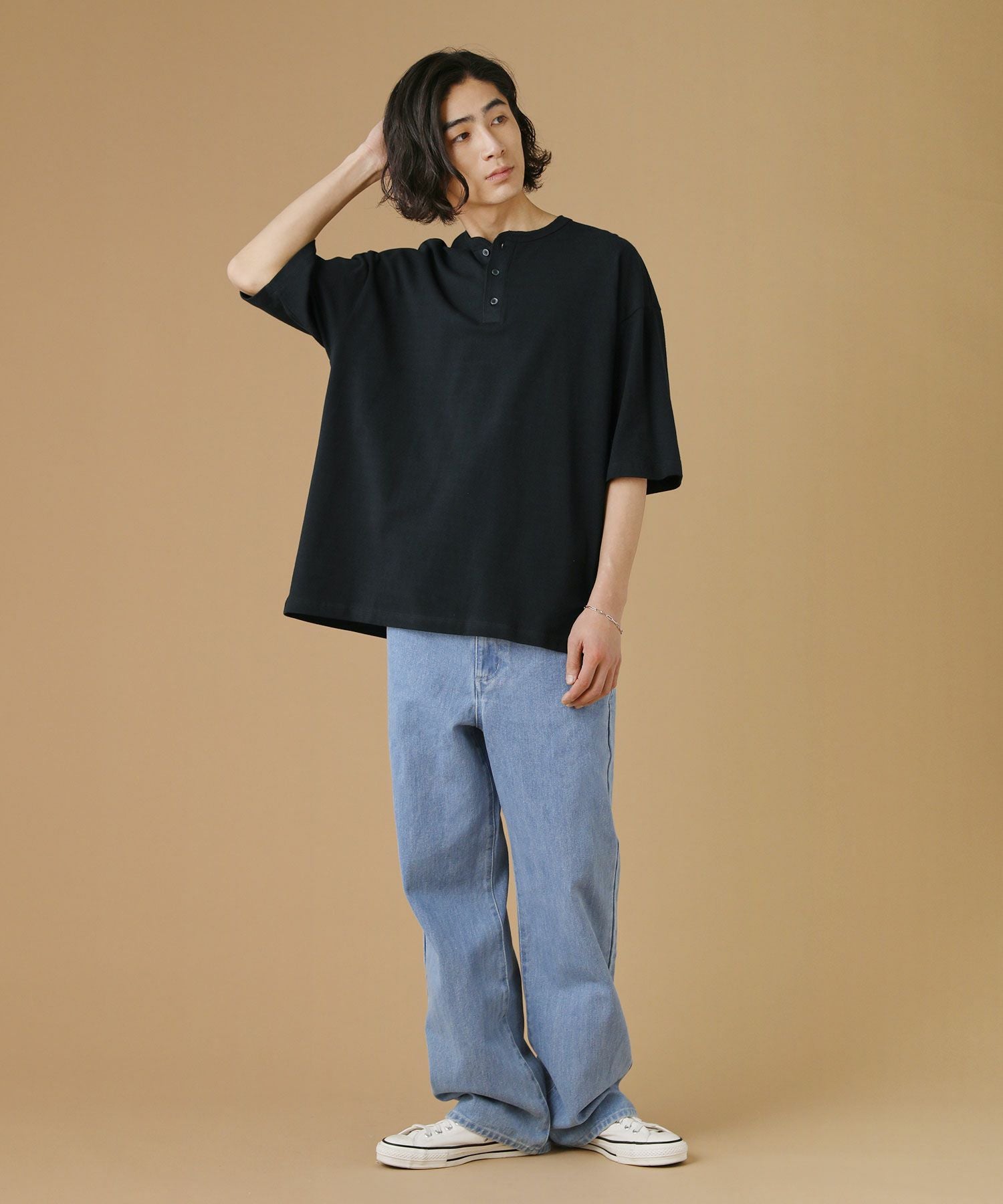 40/2 モスステッチヘンリーネックオーバーサイズ半袖Tシャツ | 【公式