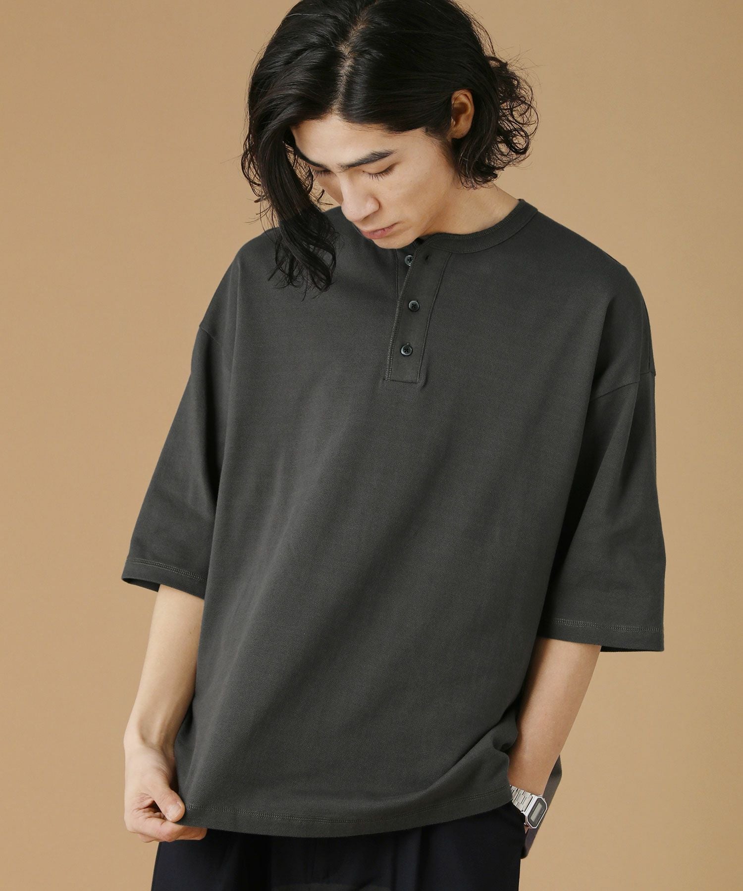 40/2 モスステッチヘンリーネックオーバーサイズ半袖Tシャツ | 【公式