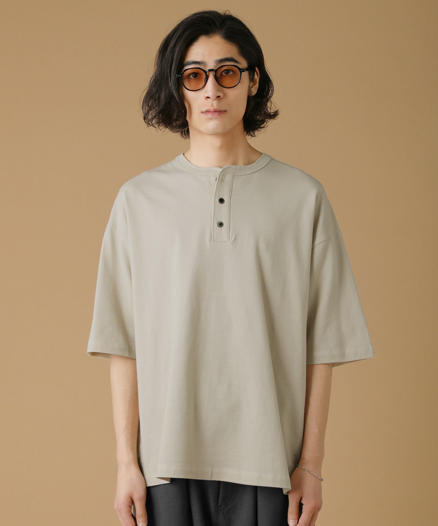 40/2 モスステッチヘンリーネックオーバーサイズ半袖Tシャツ | 【公式