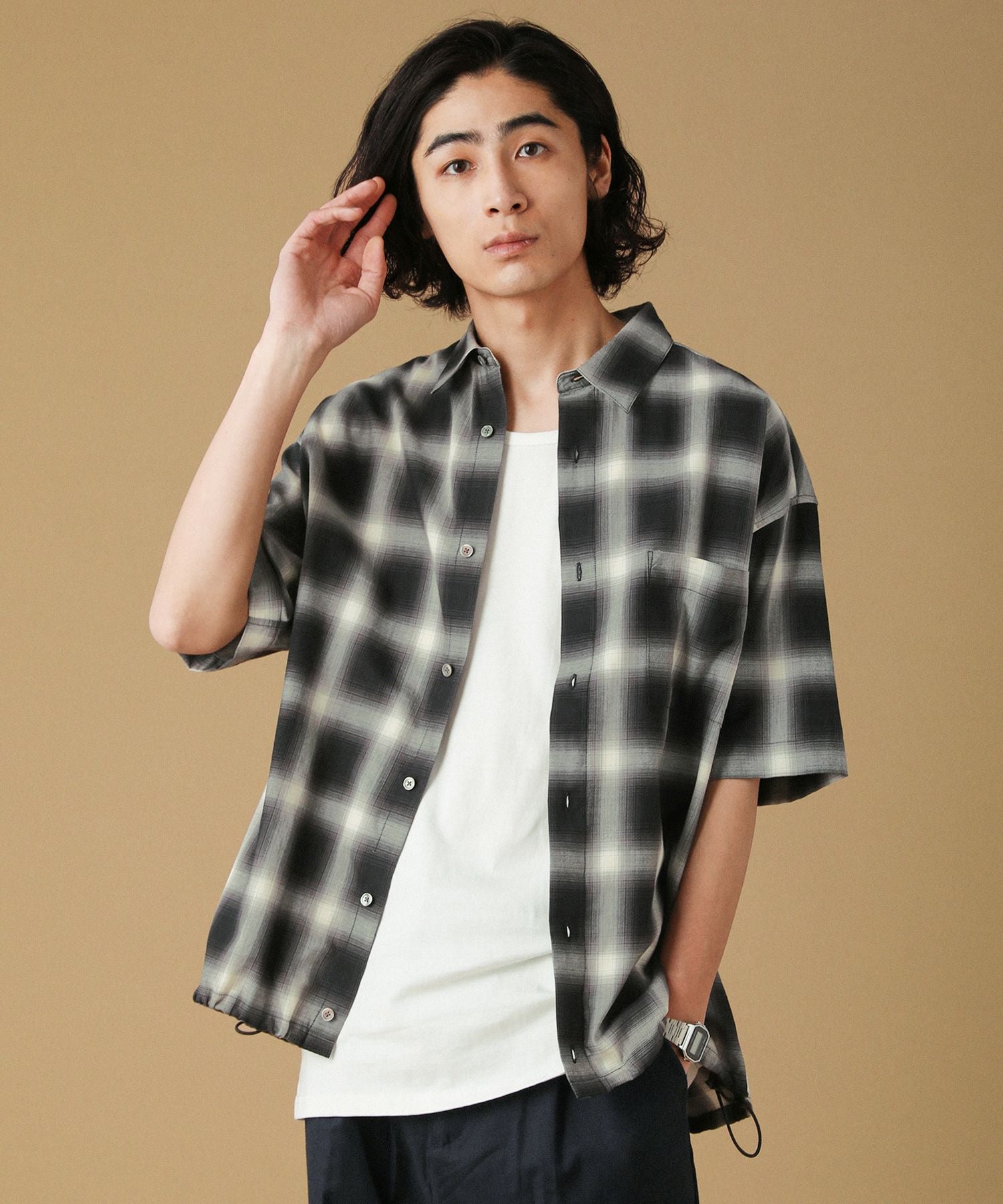 オンブレチェックドロコード半袖シャツ | 【公式】SPU スプ公式通販