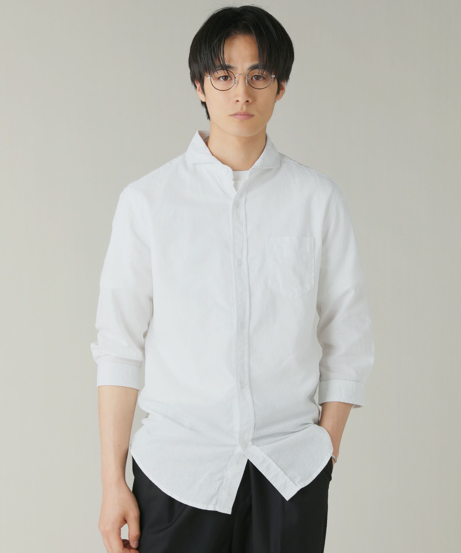 綿麻ホリゾンタルカラー7分袖シャツ | 【公式】SPU スプ公式通販