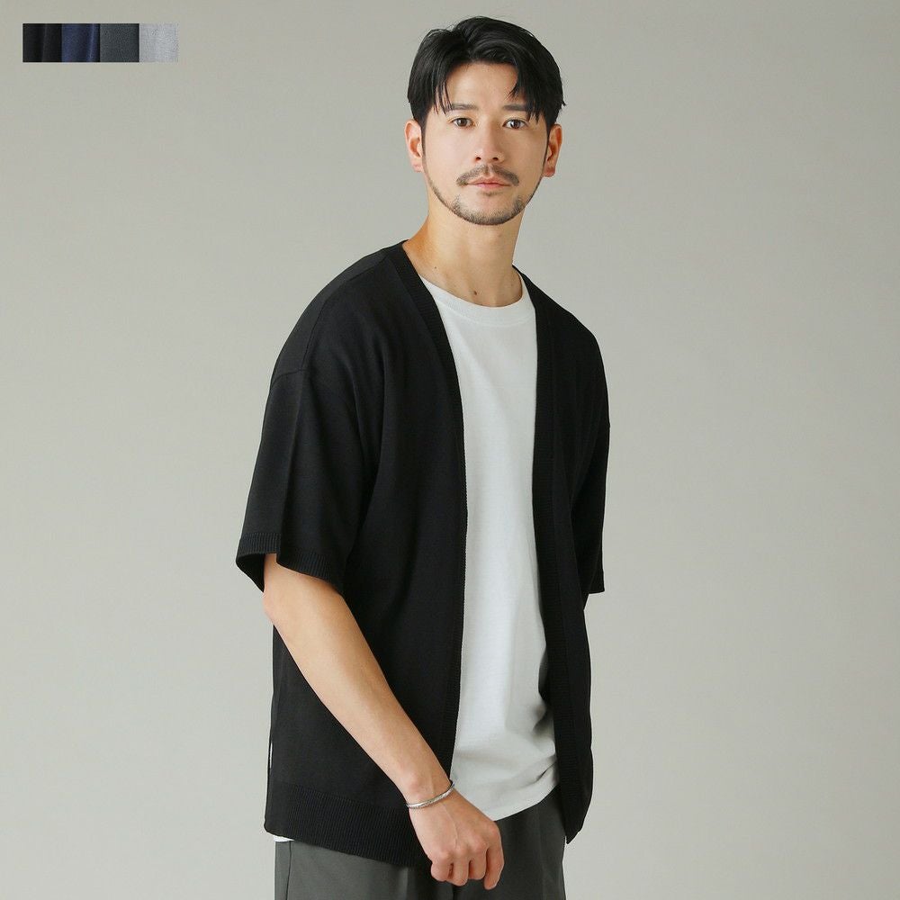 接触冷感ウォッシャブルハイゲージアクリル半袖ボタンレスカーディガン