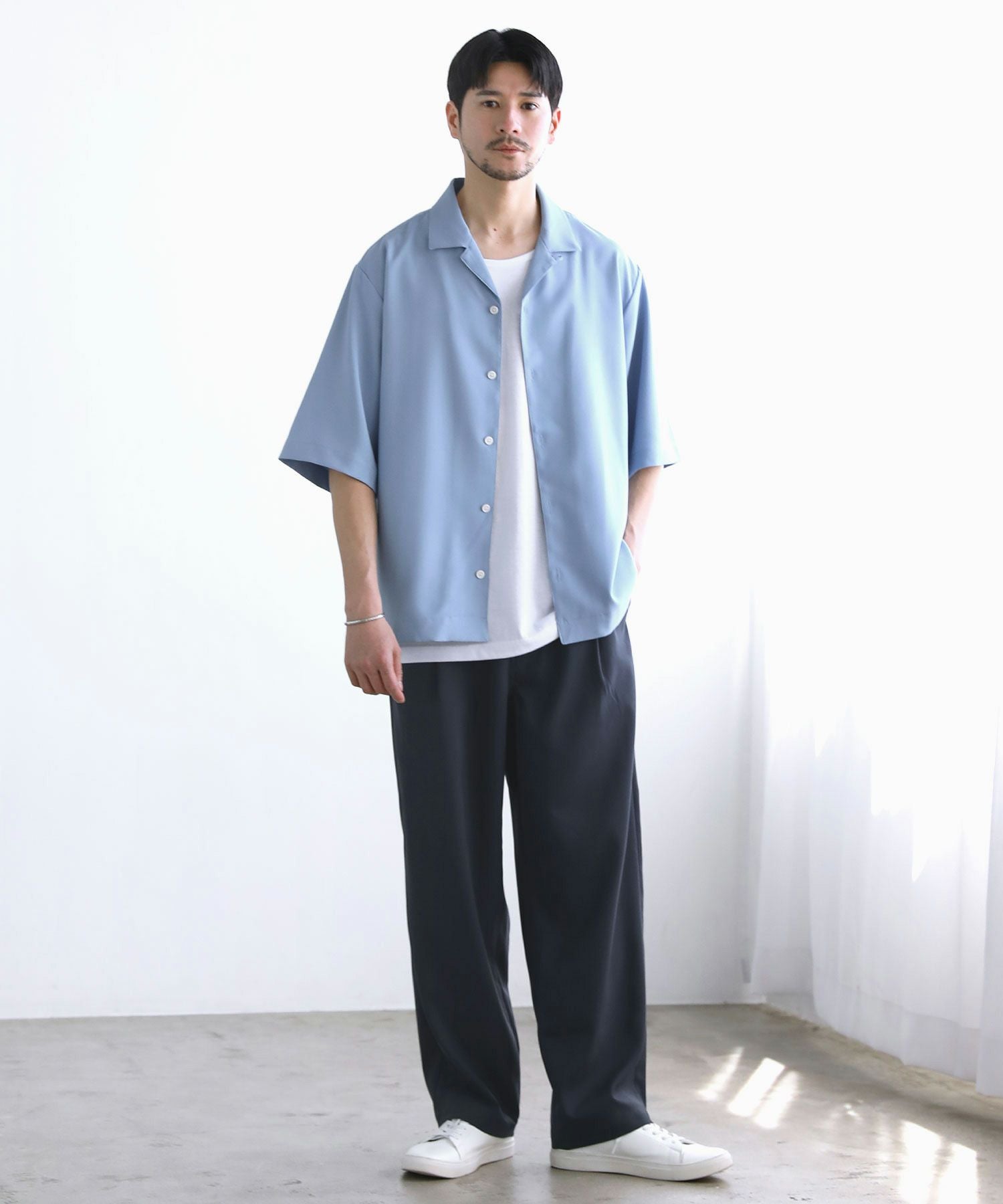 セットアップ 3点セット】防シワ接触冷感リラックスワイドシャツ+天竺