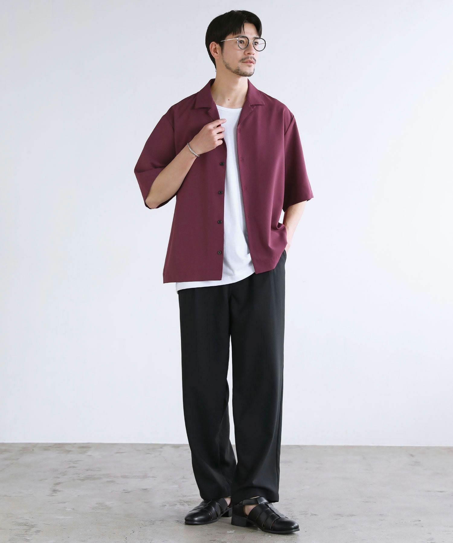 セットアップ 3点セット】防シワ接触冷感リラックスワイドシャツ+天竺