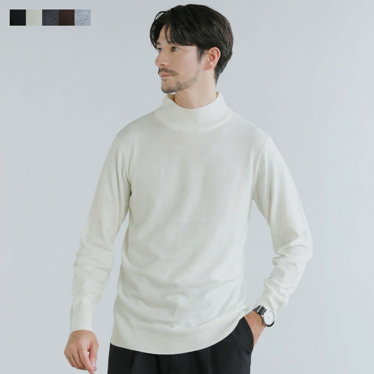 ウォッシャブル/抗ピリング 14Gシープカシミヤタッチモックネック