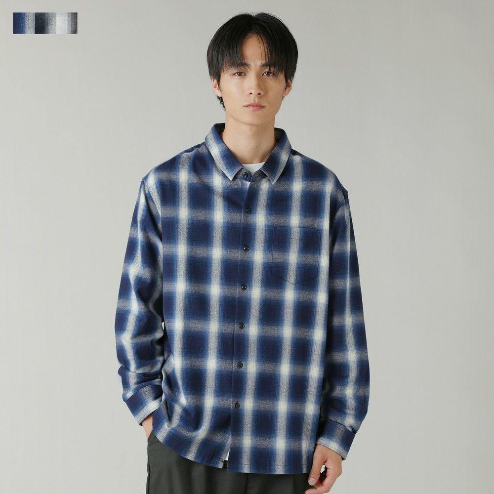 リラクシングシルエットオンブレチェックレギュラーカラー長袖